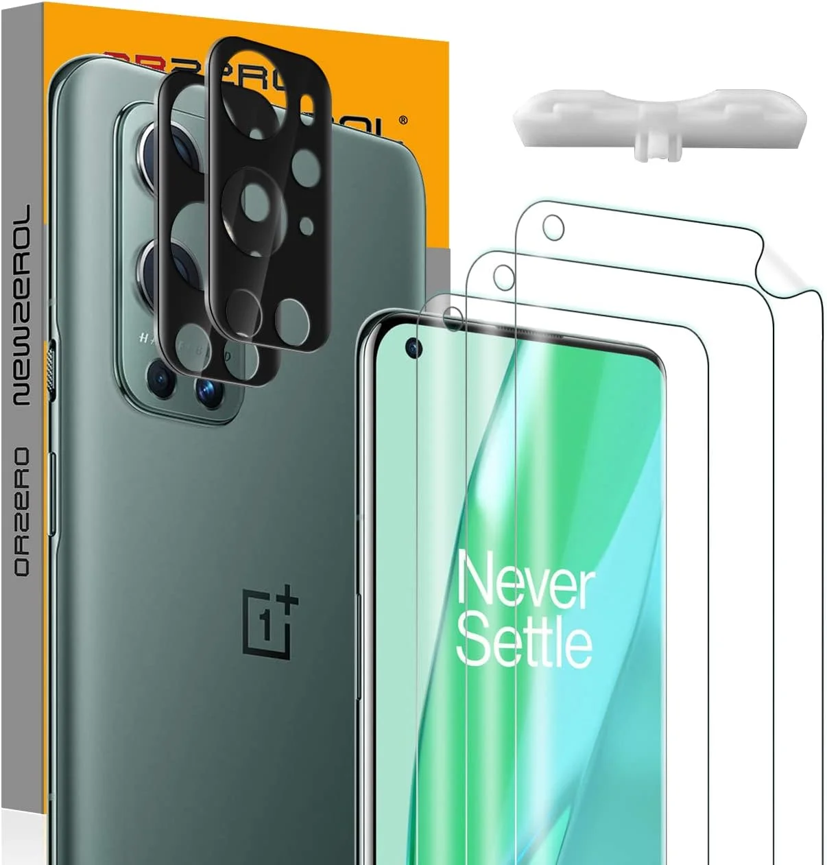 محافظ صفحه نمایش نرم اورزرو (3+2) سازگار با OnePlus 9 Pro، شامل 3 عدد محافظ صفحه نمایش TPU (غیر شیشه ای) + 2 عدد محافظ لنز دوربین، به همراه ابزار نصب، ضد خش و بدون حباب