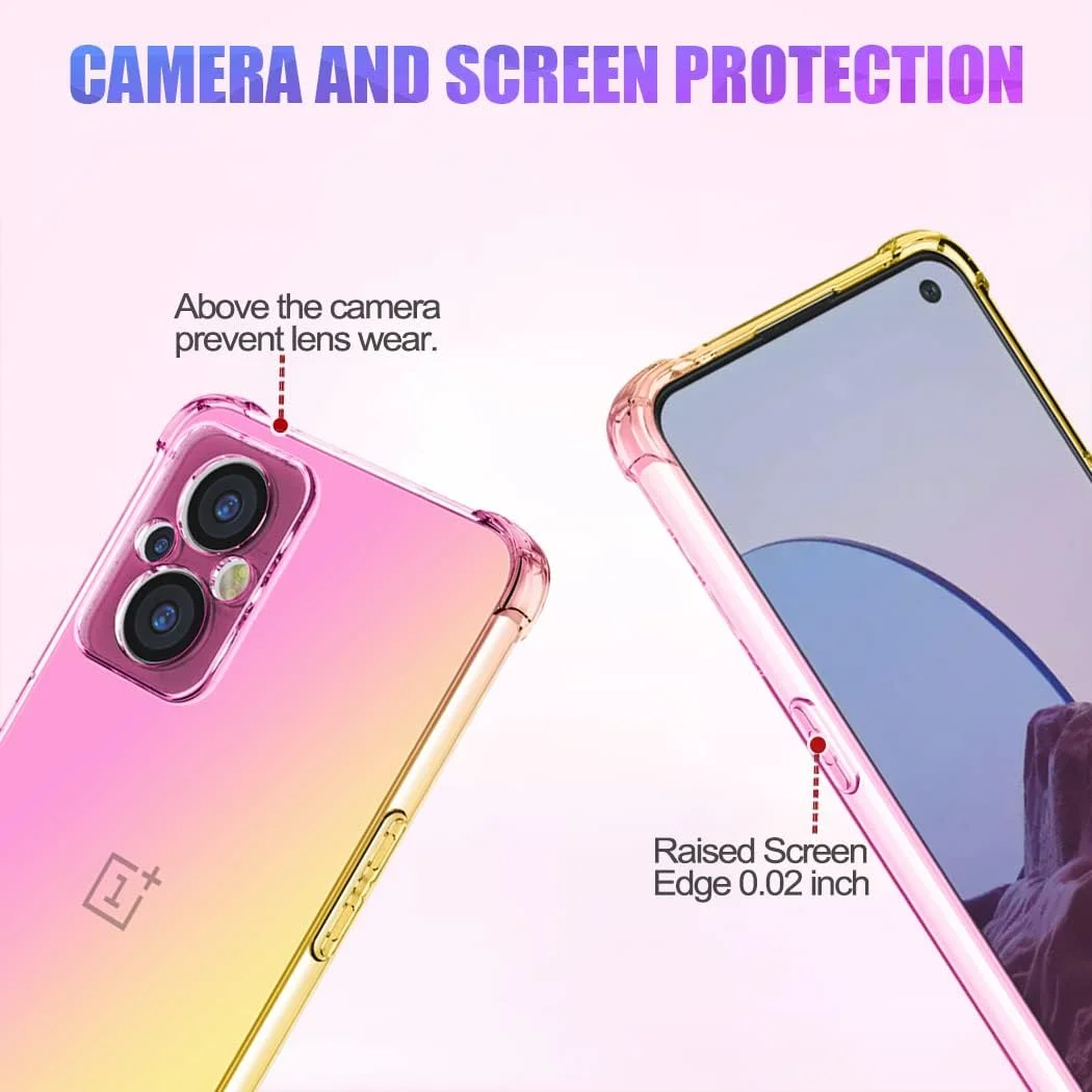 قاب گوشی Jhxtech برای OnePlus Nord N20 5G/OnePlus N20 5G به همراه [2 عدد] محافظ صفحه نمایش شیشه ای حرارت دیده، قاب محافظ TPU باریک ضد خش با گرادیان شفاف (صورتی/طلایی)