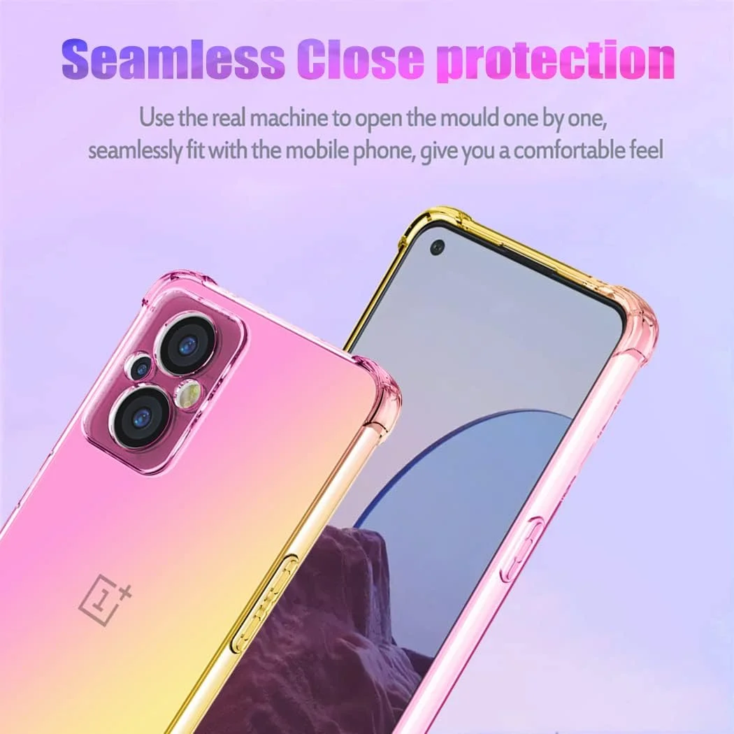 قاب گوشی Jhxtech برای OnePlus Nord N20 5G/OnePlus N20 5G به همراه [2 عدد] محافظ صفحه نمایش شیشه ای حرارت دیده، قاب محافظ TPU باریک ضد خش با گرادیان شفاف (صورتی/طلایی)