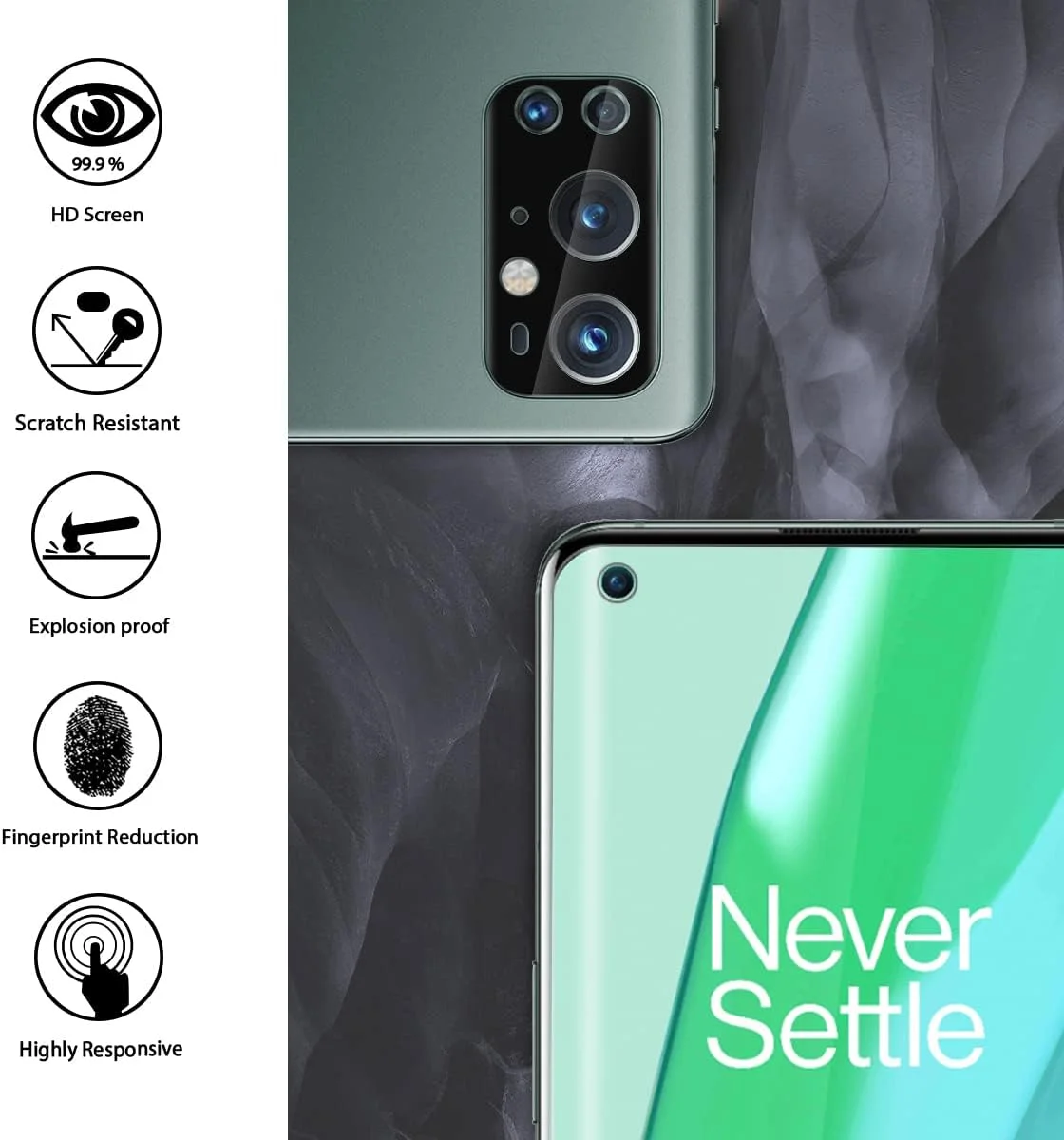محافظ صفحه نمایش نرم اورزرو (3+2) سازگار با OnePlus 9 Pro، شامل 3 عدد محافظ صفحه نمایش TPU (غیر شیشه ای) + 2 عدد محافظ لنز دوربین، به همراه ابزار نصب، ضد خش و بدون حباب