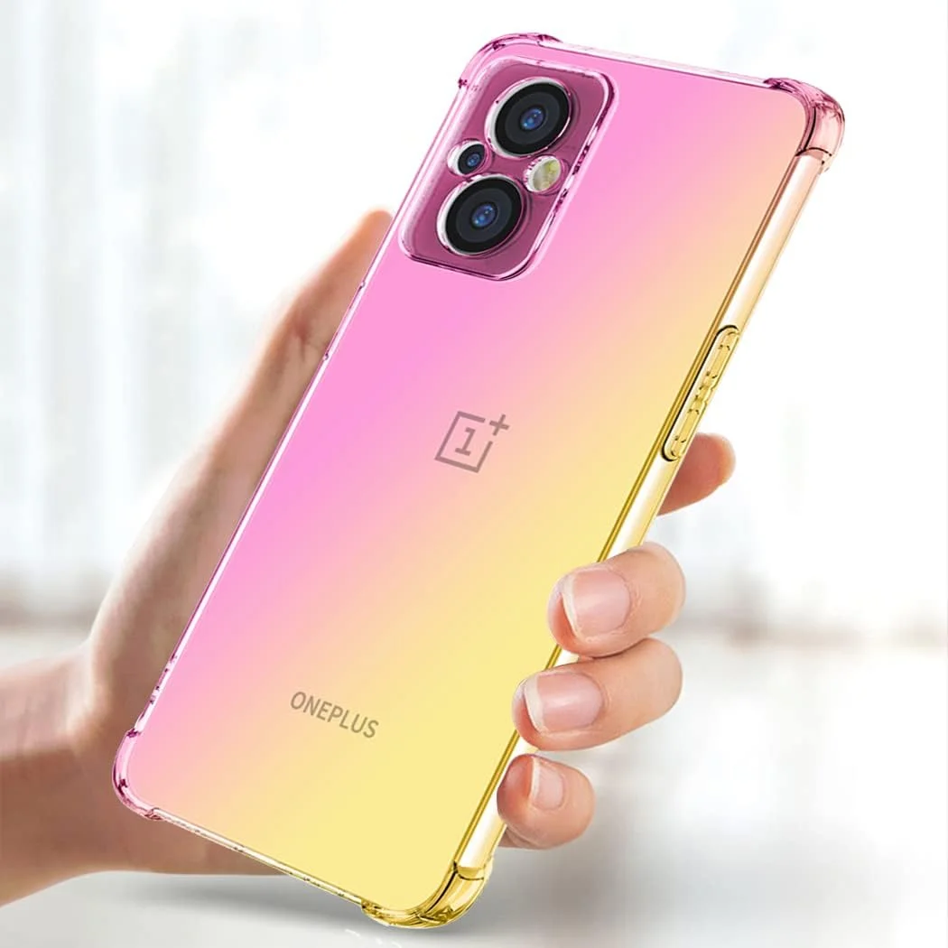 قاب گوشی Jhxtech برای OnePlus Nord N20 5G/OnePlus N20 5G به همراه [2 عدد] محافظ صفحه نمایش شیشه ای حرارت دیده، قاب محافظ TPU باریک ضد خش با گرادیان شفاف (صورتی/طلایی)