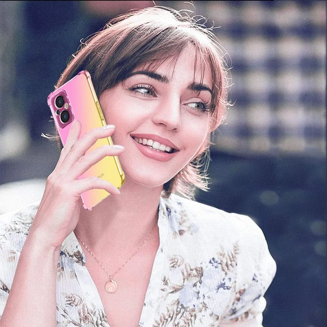 قاب گوشی Jhxtech برای OnePlus Nord N20 5G/OnePlus N20 5G به همراه [2 عدد] محافظ صفحه نمایش شیشه ای حرارت دیده، قاب محافظ TPU باریک ضد خش با گرادیان شفاف (صورتی/طلایی)