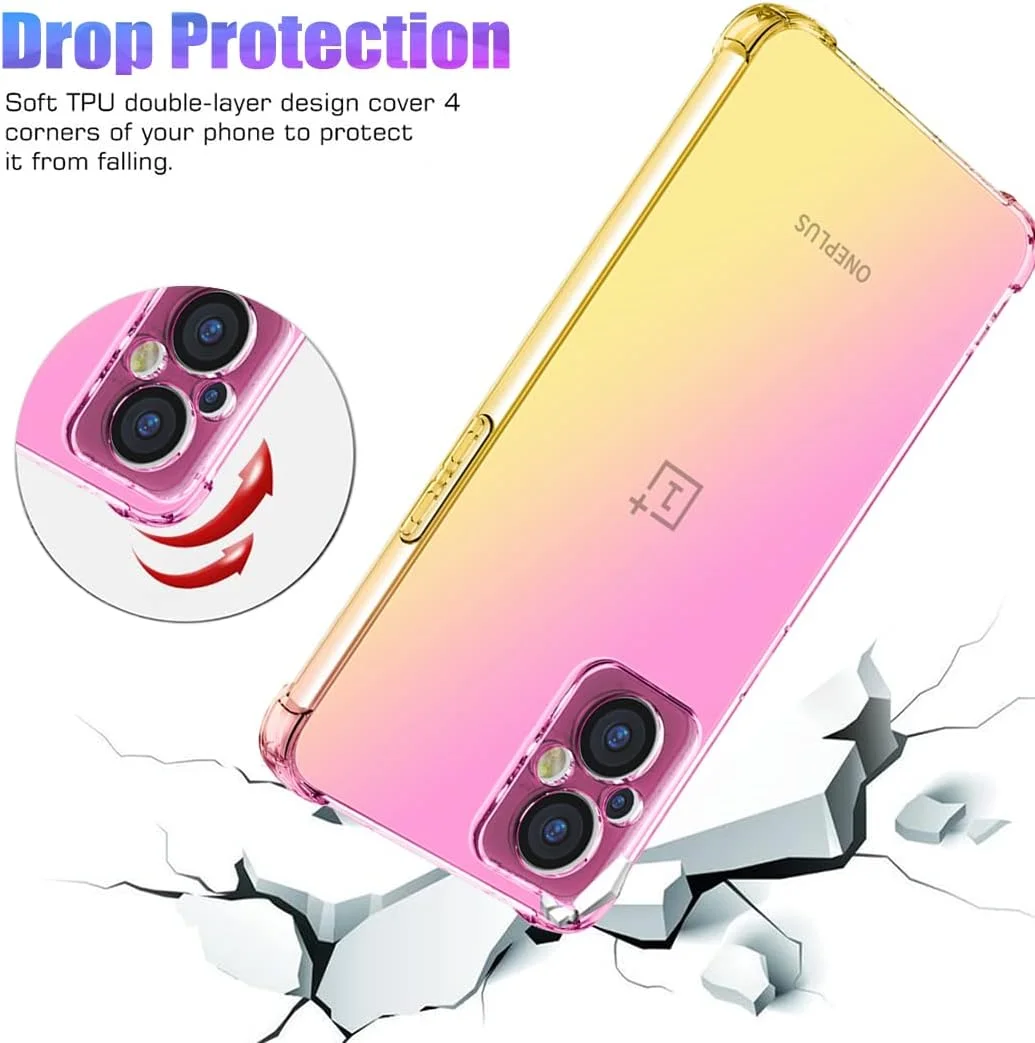 قاب گوشی Jhxtech برای OnePlus Nord N20 5G/OnePlus N20 5G به همراه [2 عدد] محافظ صفحه نمایش شیشه ای حرارت دیده، قاب محافظ TPU باریک ضد خش با گرادیان شفاف (صورتی/طلایی)