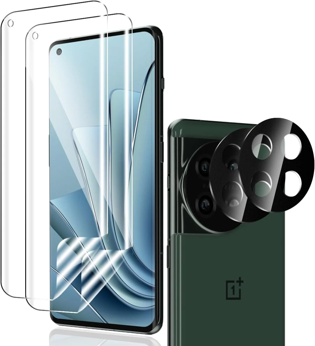 محافظ صفحه نمایش Phlleyaa برای OnePlus 11، 2 عدد محافظ صفحه نمایش TPU و 2 عدد محافظ دوربین شیشه ای OnePlus 11 [مجموعا 4 عدد]، فیلم ضد خش بدون حباب برای OnePlus 11