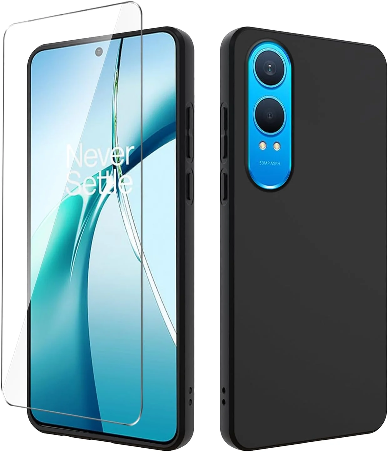 قاب وانگلیسیم برای گوشی وان پلاس نورد CE4 لایت 5G + یک عدد محافظ صفحه نمایش شیشه ای حرارت دیده، کاور محافظ گوشی TPU فوق العاده نازک - مشکی