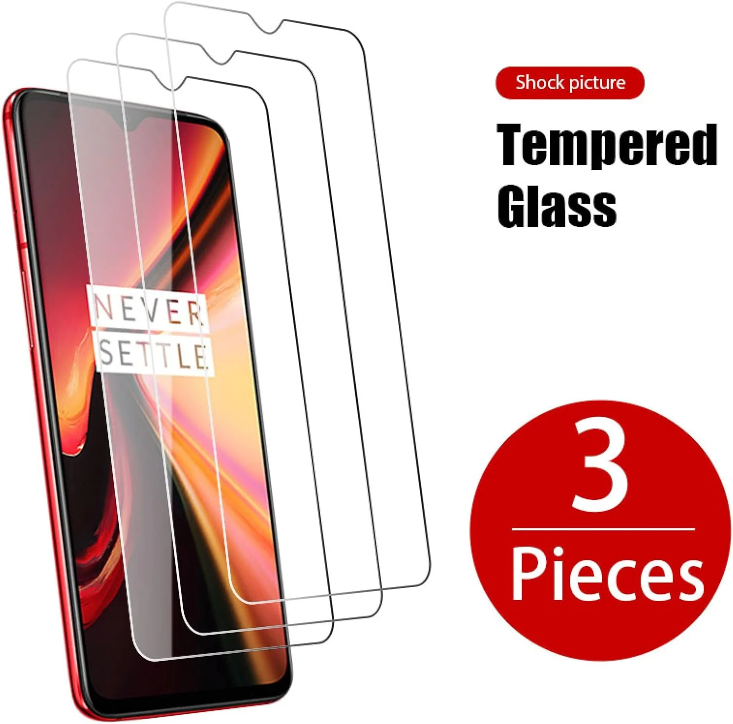محافظ صفحه نمایش شیشه ای Woowin بسته 3 عددی، برای گوشی های Oneplus 8T 7T 6T 5T 7 6 5، محافظ صفحه نمایش شیشه ای حرارت دیده