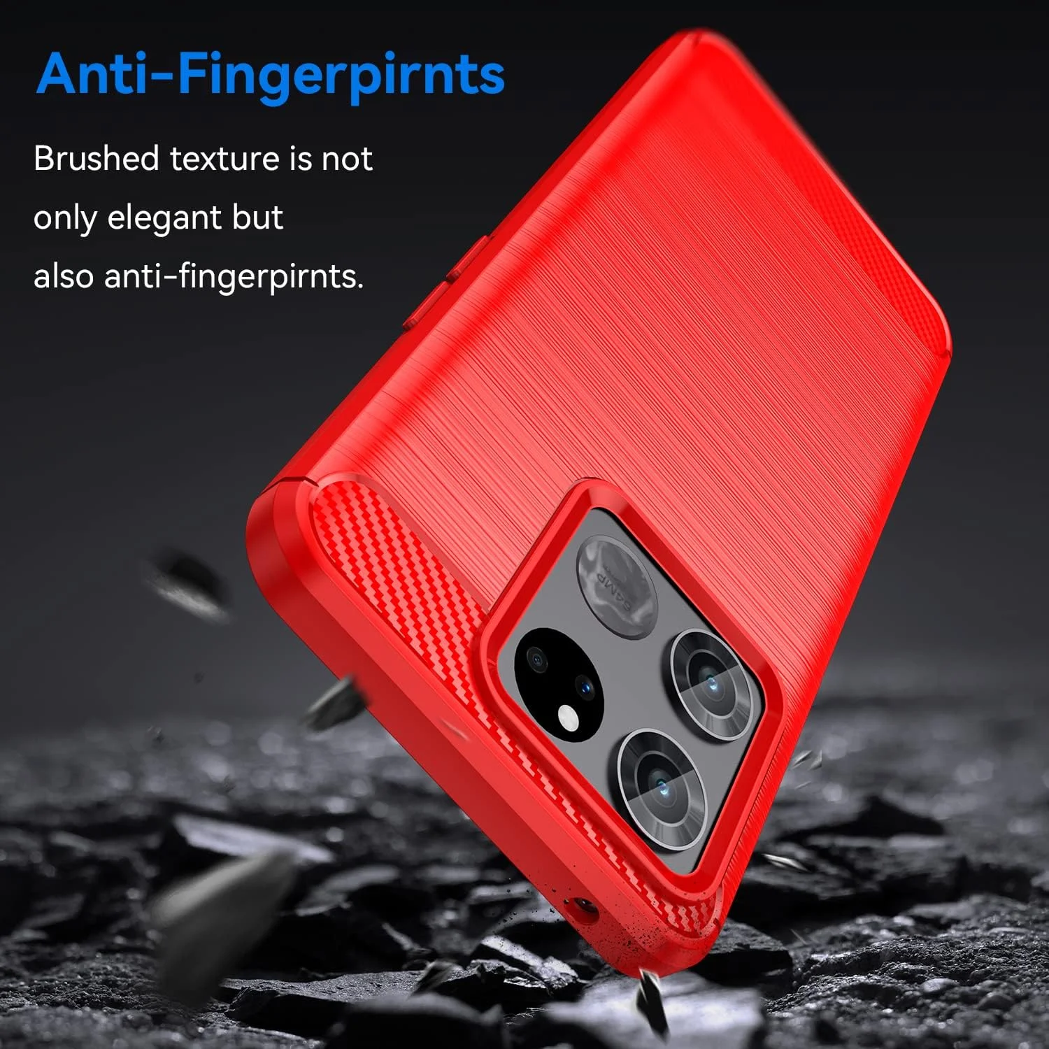 قاب محافظ گوشی QINOUK برای OnePlus Ace Racing، طراحی بافت برس خورده [ضد ضربه] [ضد اثر انگشت]، قاب ساخته شده از مواد TPU انعطاف پذیر به همراه محافظ صفحه نمایش شیشه ای حرارت دیده [2 عددی] سازگار با OnePlus Ace Racing - قرمز