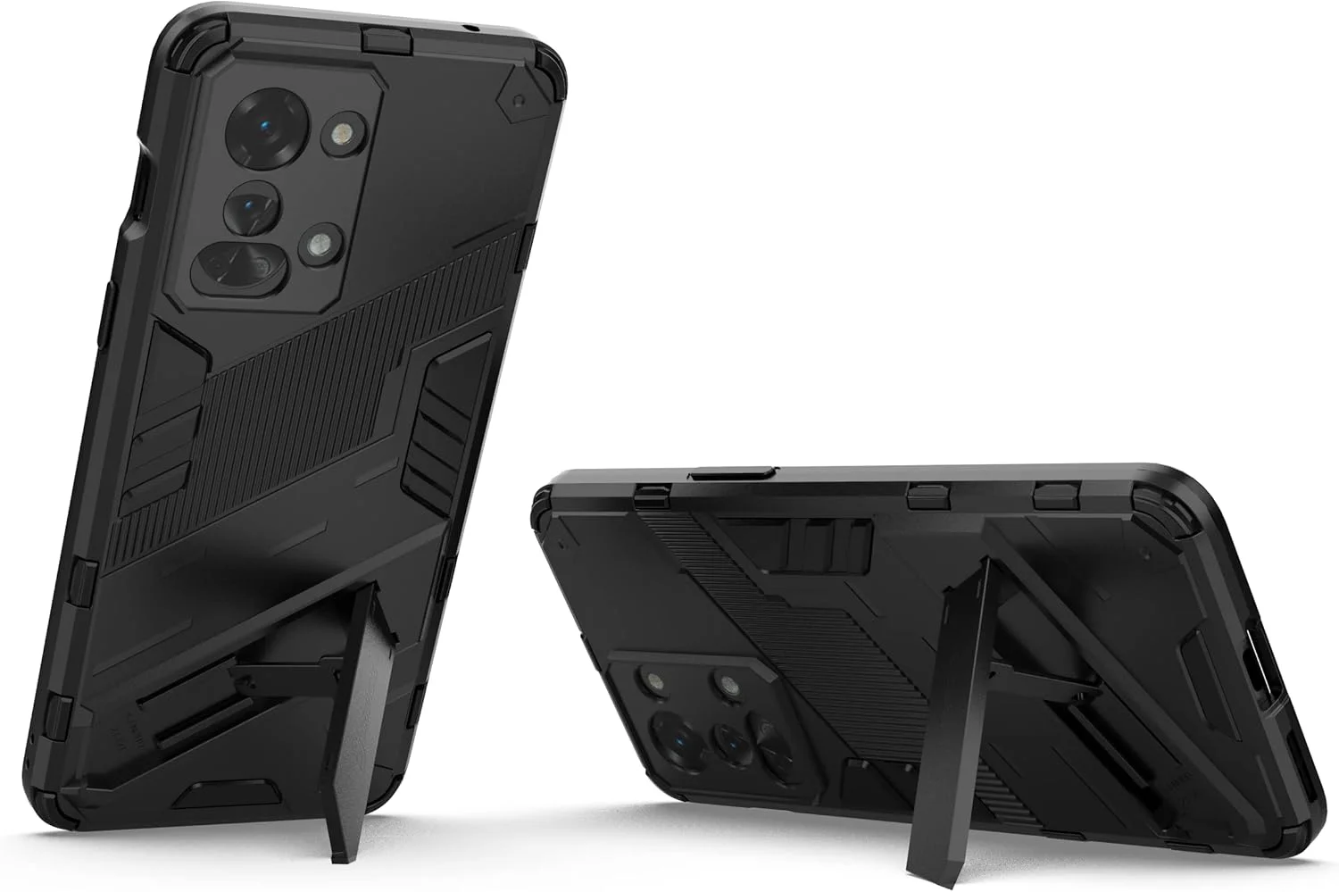 کیف محافظ گوشی QINOUK برای OnePlus Nord 2T، [ضد ضربه] [دارای پایه تاشو] TPU نرم و PC سخت، ضد خش، به همراه محافظ صفحه نمایش شیشه ای حرارت دیده [2 عددی]، برای OnePlus Nord 2T - مشکی