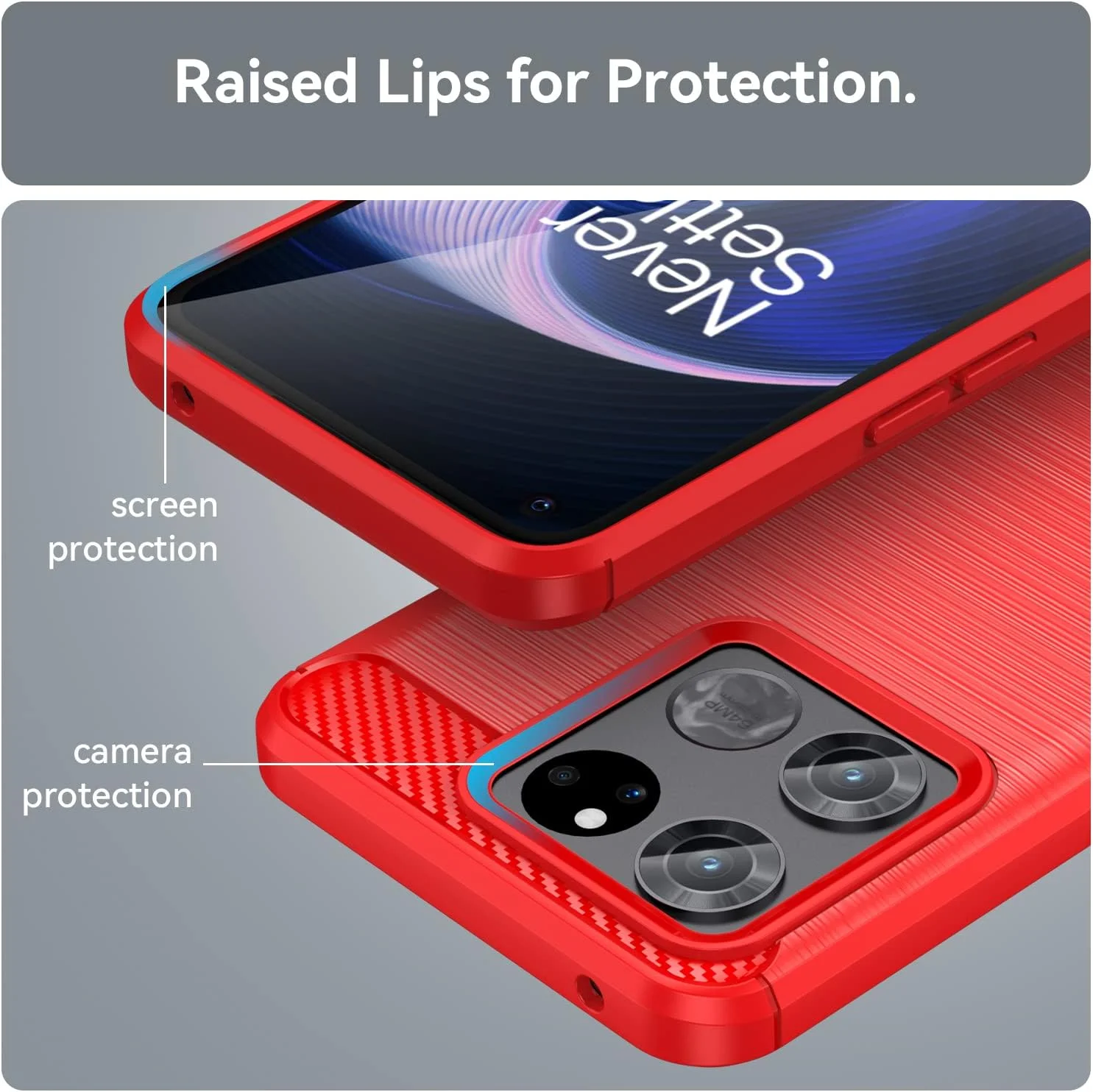 قاب محافظ گوشی QINOUK برای OnePlus Ace Racing، طراحی بافت برس خورده [ضد ضربه] [ضد اثر انگشت]، قاب ساخته شده از مواد TPU انعطاف پذیر به همراه محافظ صفحه نمایش شیشه ای حرارت دیده [2 عددی] سازگار با OnePlus Ace Racing - قرمز