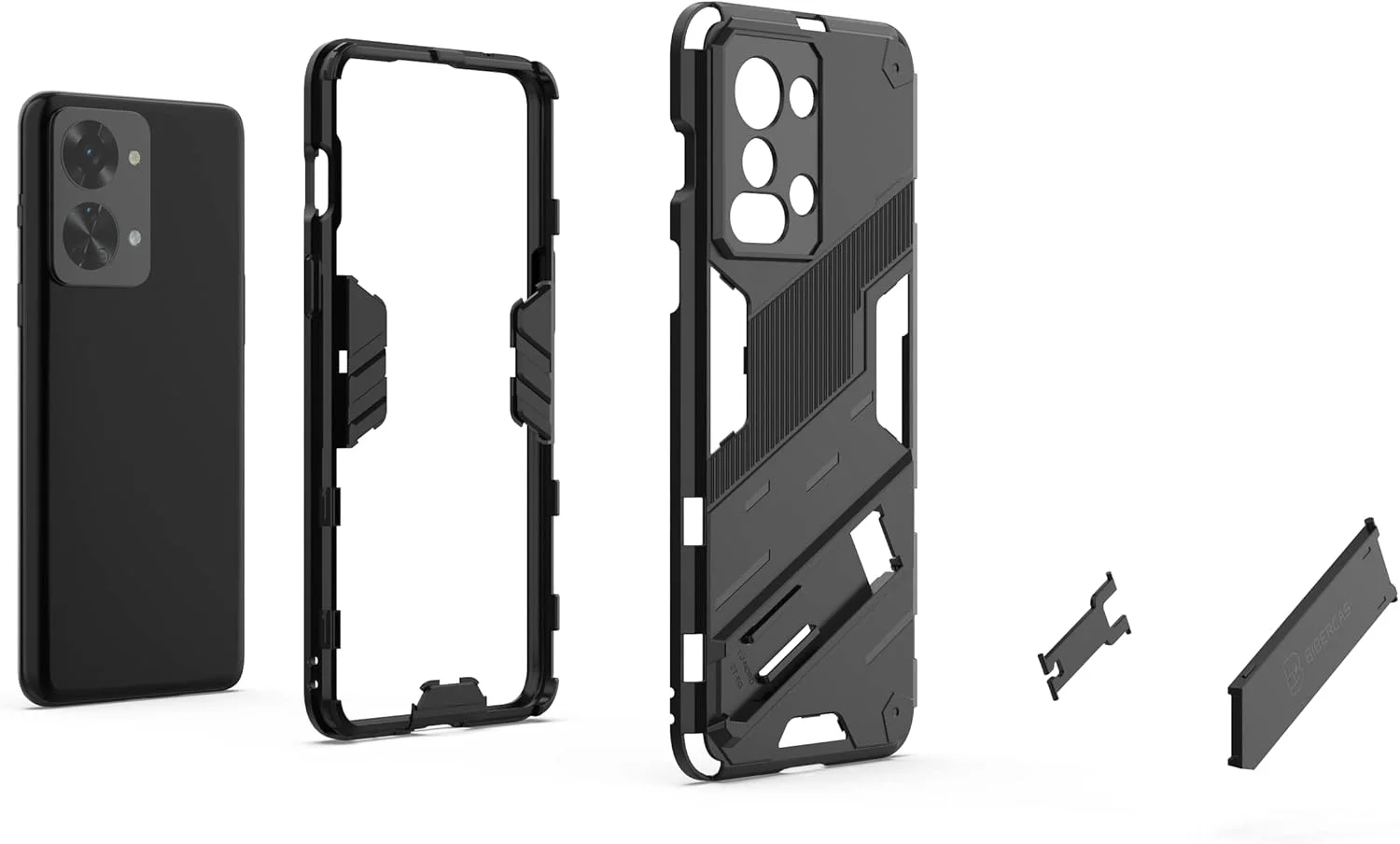 کیف محافظ گوشی QINOUK برای OnePlus Nord 2T، [ضد ضربه] [دارای پایه تاشو] TPU نرم و PC سخت، ضد خش، به همراه محافظ صفحه نمایش شیشه ای حرارت دیده [2 عددی]، برای OnePlus Nord 2T - مشکی