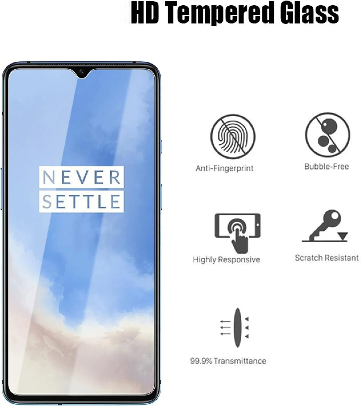 محافظ صفحه نمایش شیشه ای Woowin بسته 3 عددی، برای گوشی های Oneplus 8T 7T 6T 5T 7 6 5، محافظ صفحه نمایش شیشه ای حرارت دیده