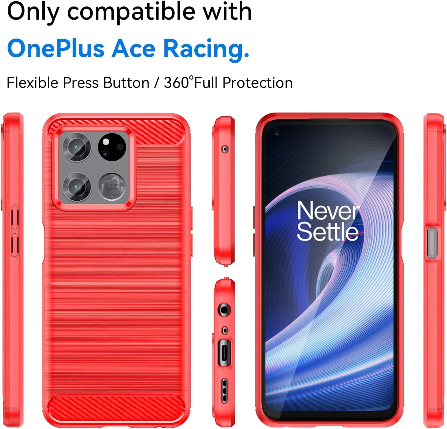 قاب محافظ گوشی QINOUK برای OnePlus Ace Racing، طراحی بافت برس خورده [ضد ضربه] [ضد اثر انگشت]، قاب ساخته شده از مواد TPU انعطاف پذیر به همراه محافظ صفحه نمایش شیشه ای حرارت دیده [2 عددی] سازگار با OnePlus Ace Racing - قرمز