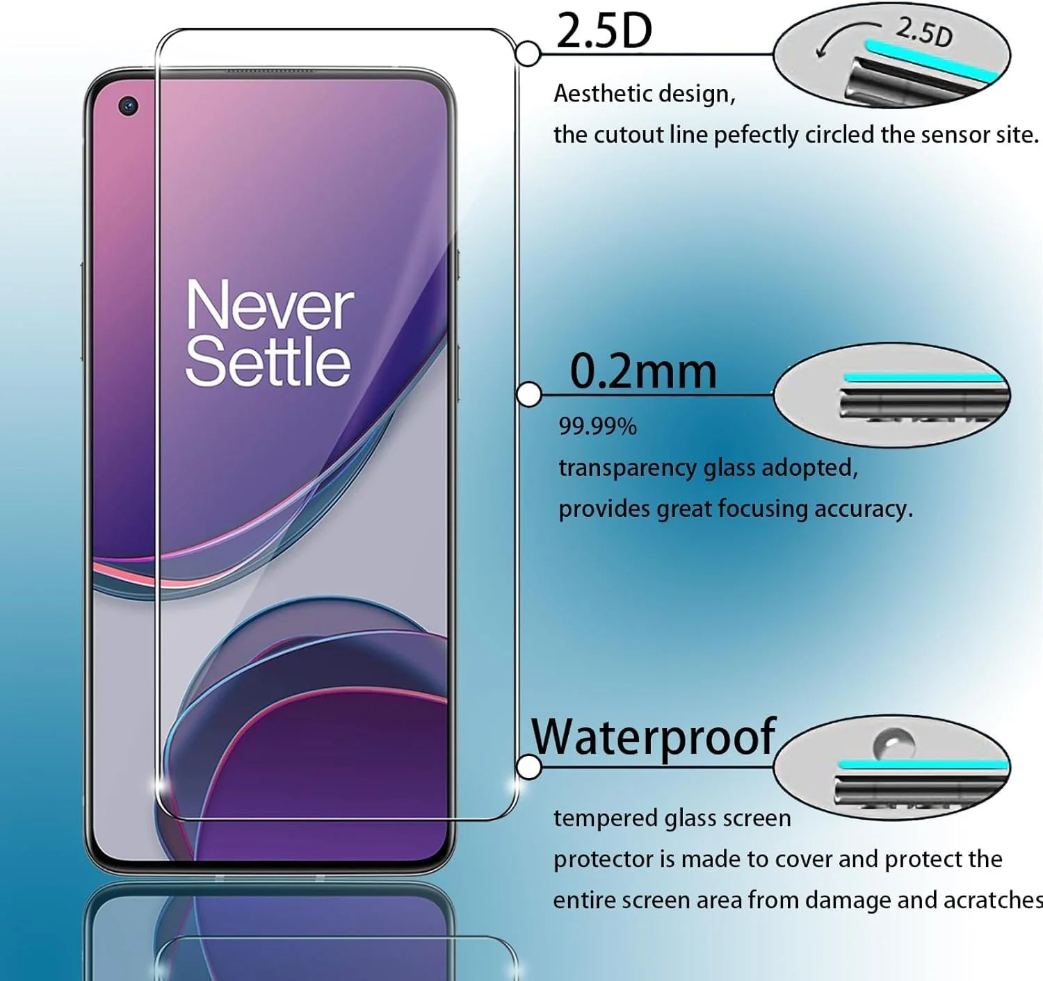 محافظ صفحه نمایش شیشه ای حرارت دیده جین یون لای بسته 3 عددی برای OnePlus 8T، ضد خش، بدون حباب، فوق العاده مقاوم (HD فوق العاده شفاف) شیشه با سختی 9H