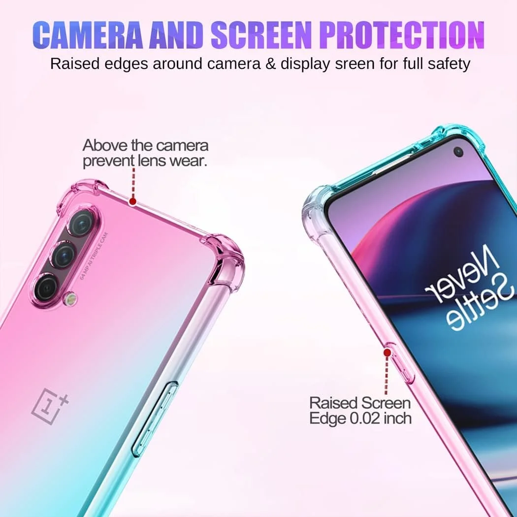 کاور ژی‌اچ‌اکس‌تک مناسب برای گوشی وان پلاس نورد CE 5G به همراه [2 عدد] محافظ صفحه نمایش شیشه‌ای حرارت دیده، کاور گرادیانی شفاف، باریک، ضد خش، پوشش TPU، ضد ضربه مناسب برای گوشی وان پلاس نورد CE 5G (صورتی/سبز)