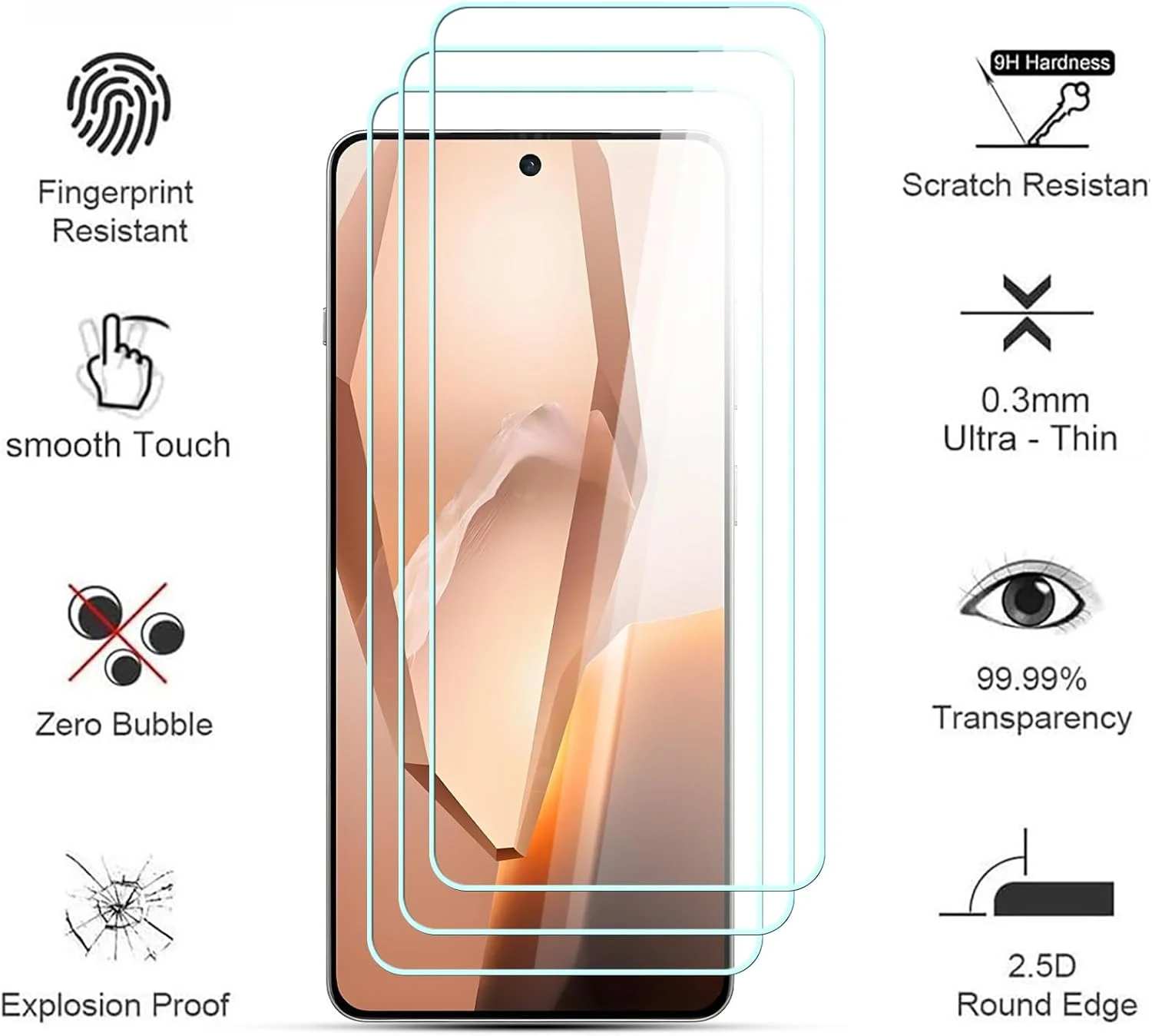 محافظ صفحه نمایش شیشه ای AYSOW برای OnePlus 13R، شیشه ممتاز 0.3 میلی متر سختی 9H فیلم 2.5D، ضد خش، نصب آسان، محافظ صفحه نمایش برای OnePlus 13R [بسته 3 عددی]