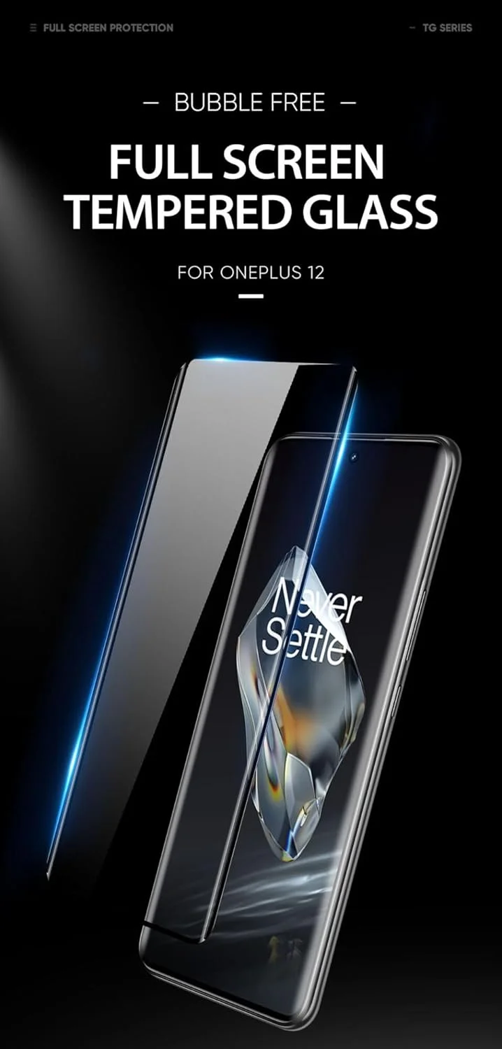 محافظ صفحه نمایش OIATROE [بسته 2 عددی] برای OnePlus 12، محافظ صفحه نمایش شیشه ای حرارت دیده فوق العاده باریک HD 2.5D Pro-Fit - مشکی