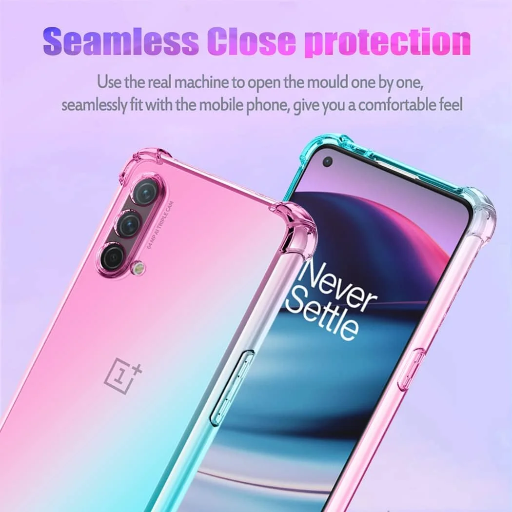 کاور ژی‌اچ‌اکس‌تک مناسب برای گوشی وان پلاس نورد CE 5G به همراه [2 عدد] محافظ صفحه نمایش شیشه‌ای حرارت دیده، کاور گرادیانی شفاف، باریک، ضد خش، پوشش TPU، ضد ضربه مناسب برای گوشی وان پلاس نورد CE 5G (صورتی/سبز)