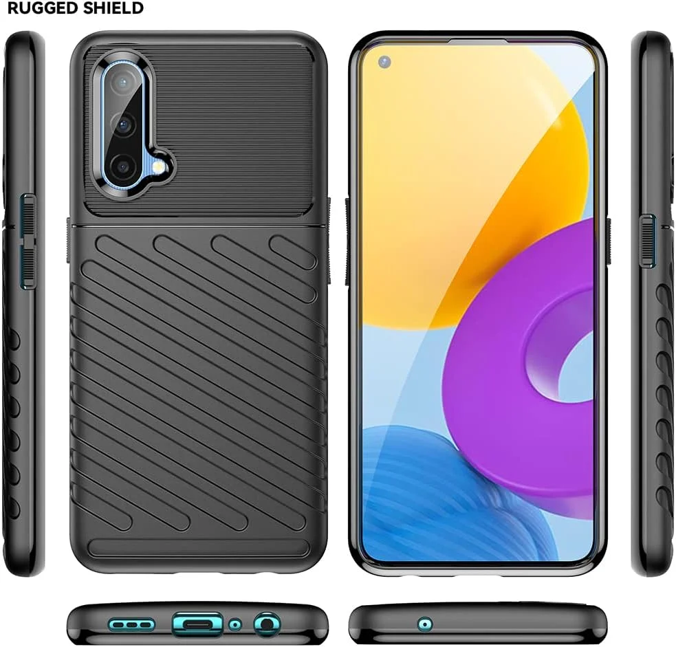 کیف محافظ گوشی QINOUK برای OnePlus Nord CE 5G، کیف محافظ سیلیکونی [ضد ضربه] به همراه محافظ صفحه نمایش شیشه ای حرارت دیده [2 عددی] سازگار با OnePlus Nord CE 5G [ضد اثر انگشت] - مشکی