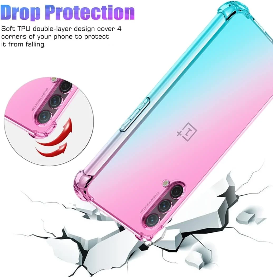 کاور ژی‌اچ‌اکس‌تک مناسب برای گوشی وان پلاس نورد CE 5G به همراه [2 عدد] محافظ صفحه نمایش شیشه‌ای حرارت دیده، کاور گرادیانی شفاف، باریک، ضد خش، پوشش TPU، ضد ضربه مناسب برای گوشی وان پلاس نورد CE 5G (صورتی/سبز)