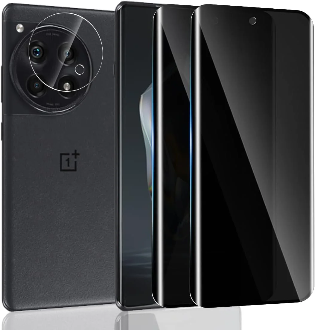 محافظ صفحه نمایش Yonntmmi برای OnePlus 12R، شیشه حرارت دیده حریم خصوصی، بسته 2 عددی محافظ صفحه نمایش شیشه ای ضد جاسوسی با 1 شیشه محافظ دوربین، ضد جاسوسی، منحنی سه بعدی، مقاوم در برابر خراش