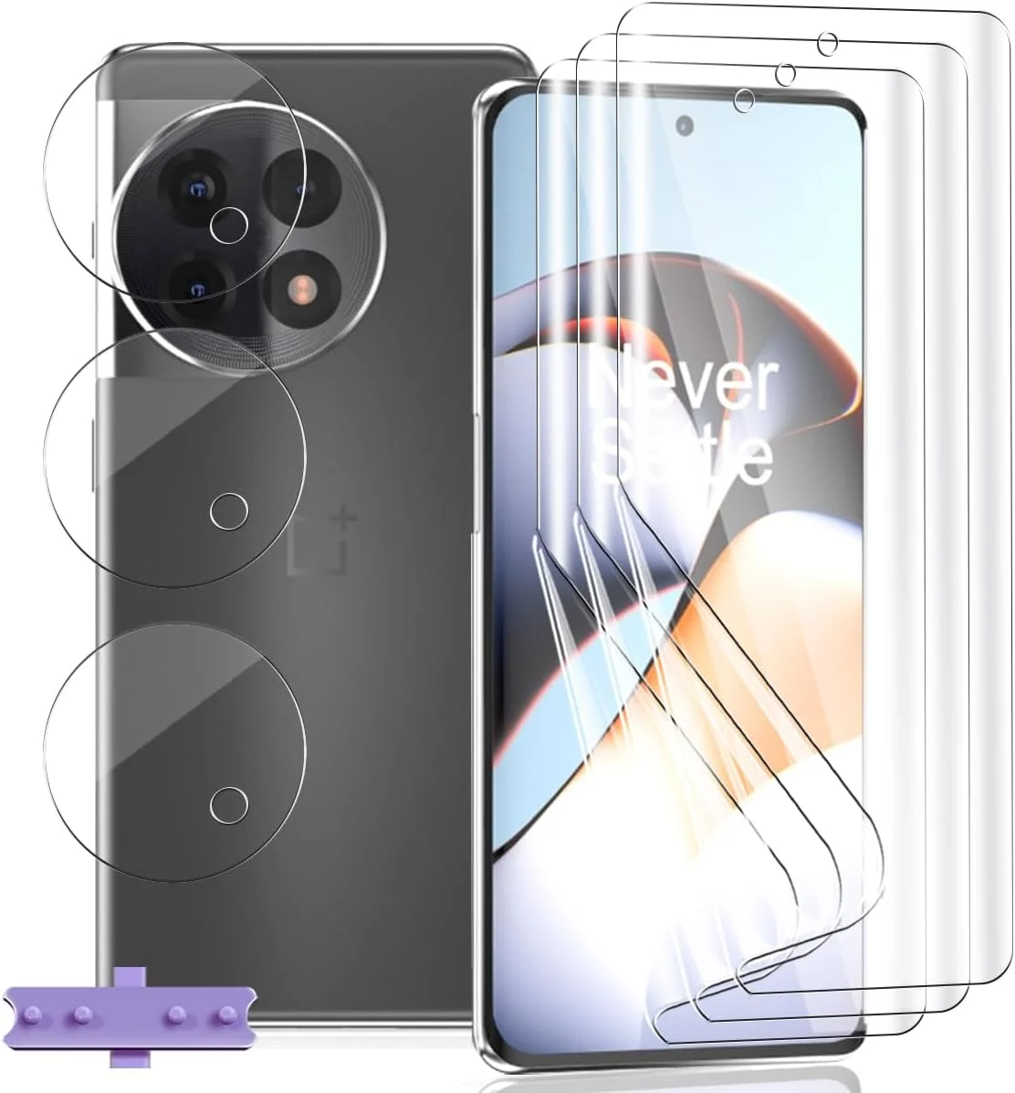 محافظ صفحه نمایش Yieehhow [3+3 تکه] فیلم شیشه ای حرارت دیده برای OnePlus 11R، فیلم TPU نرم HD و محافظ دوربین، محافظ شیشه ای حرارت دیده، ضد خش، محافظ صفحه نمایش انعطاف پذیر برای OnePlus 11R