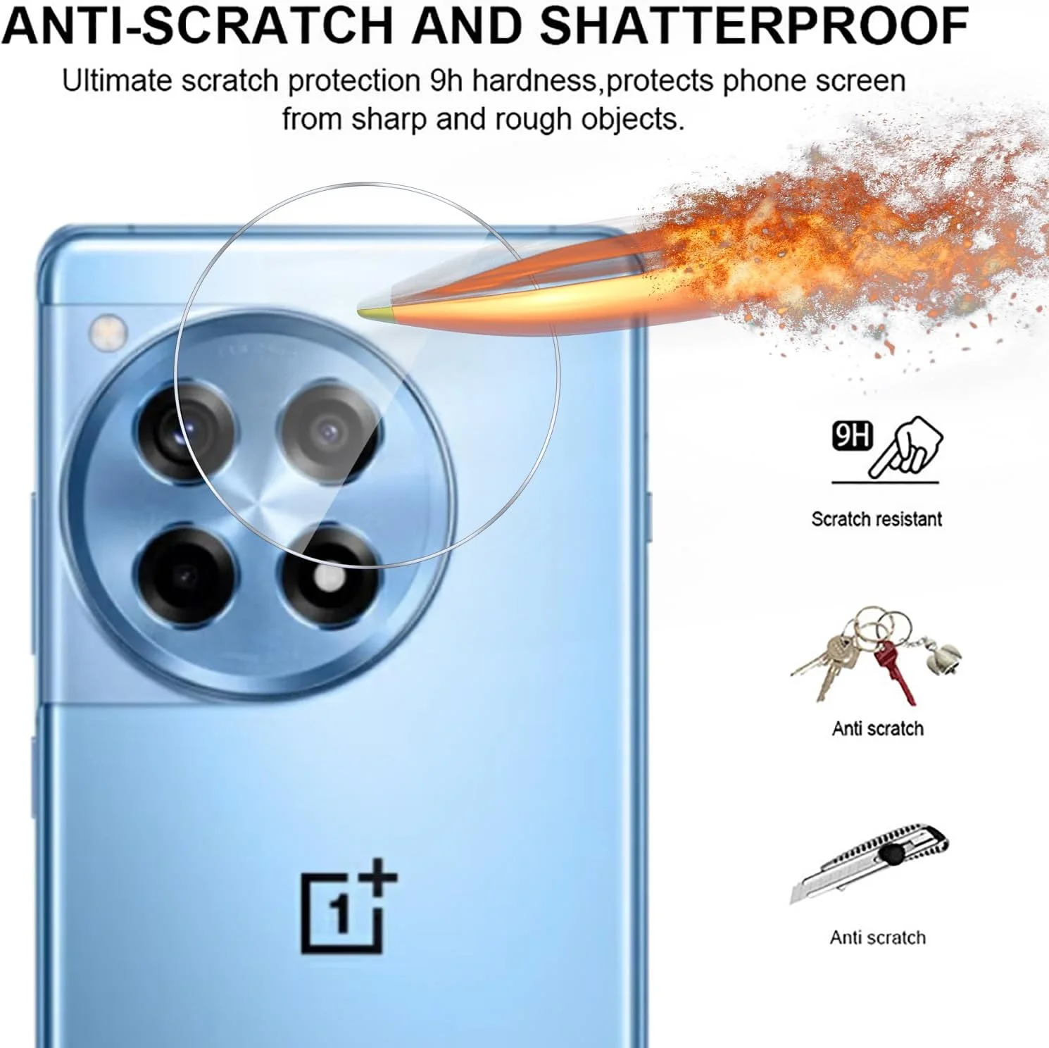 محافظ لنز دوربین GMUJIAO [بسته 4 عددی] سازگار با OnePlus 12R، محافظ لنز دوربین شیشه حرارت دیده، وضوح بالا ضد خش شیشه حرارت دیده 9H [ضد خرد شدن]-Tra