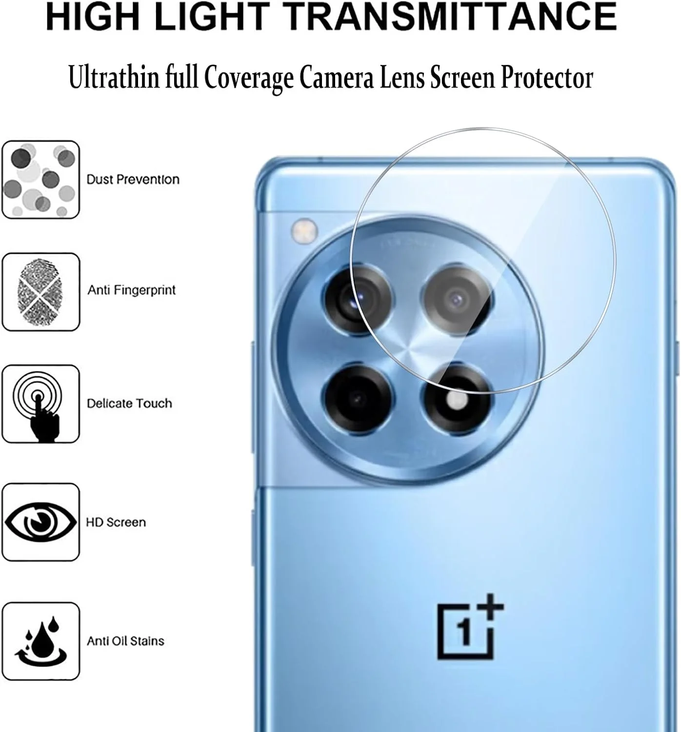 محافظ لنز دوربین GMUJIAO [بسته 4 عددی] سازگار با OnePlus 12R، محافظ لنز دوربین شیشه حرارت دیده، وضوح بالا ضد خش شیشه حرارت دیده 9H [ضد خرد شدن]-Tra