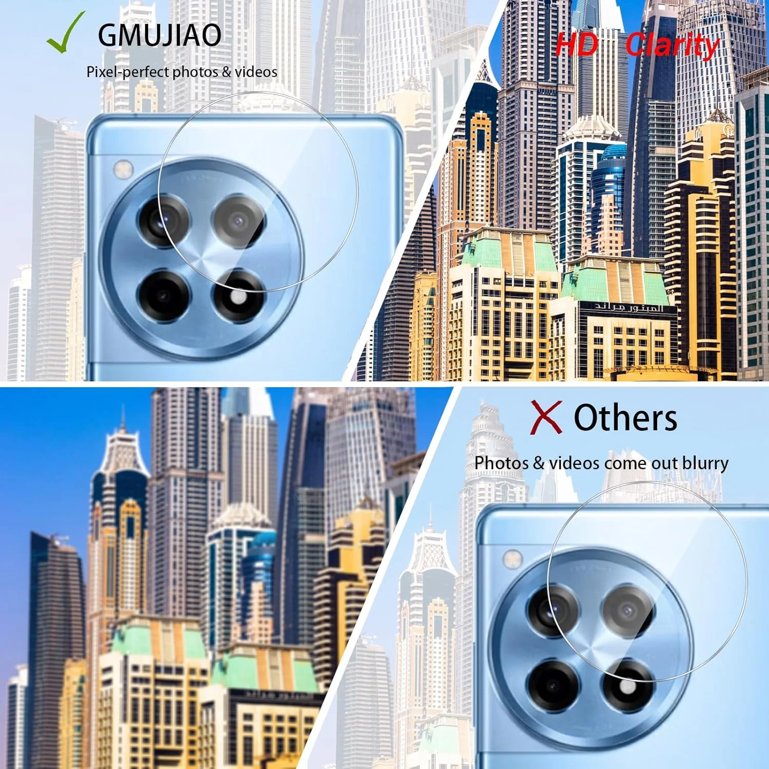 محافظ لنز دوربین GMUJIAO [بسته 4 عددی] سازگار با OnePlus 12R، محافظ لنز دوربین شیشه حرارت دیده، وضوح بالا ضد خش شیشه حرارت دیده 9H [ضد خرد شدن]-Tra