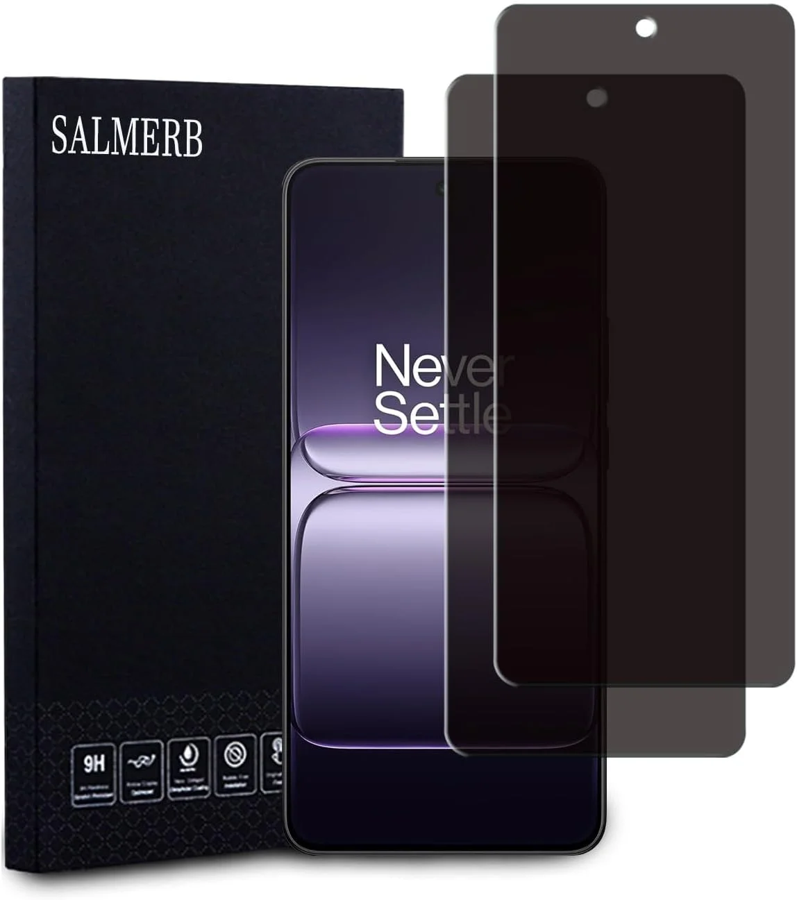 محافظ صفحه نمایش حریم خصوصی SALMERB بسته 2 عددی برای وان پلاس نورد 5، ضد جاسوسی، ضد خش، محافظ صفحه شیشه ای اثر انگشت، بدون حباب، فوق العاده شفاف 99.99٪