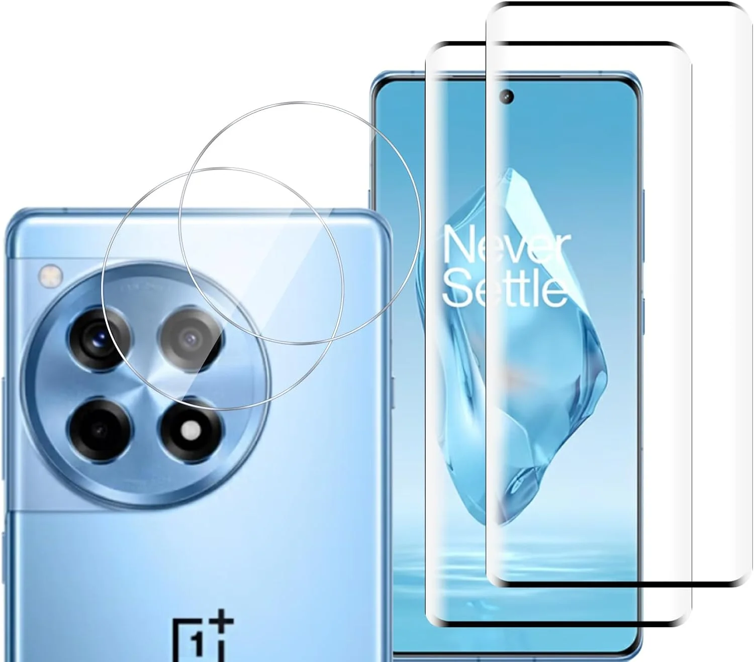 GMUJIAO بسته 2+2 عددی سازگار با OnePlus 12R شامل محافظ صفحه نمایش شیشه ای حرارت دیده و محافظ لنز دوربین، محافظ شیشه ای حرارت دیده [بدون حباب] [شفافیت HD] - مشکی