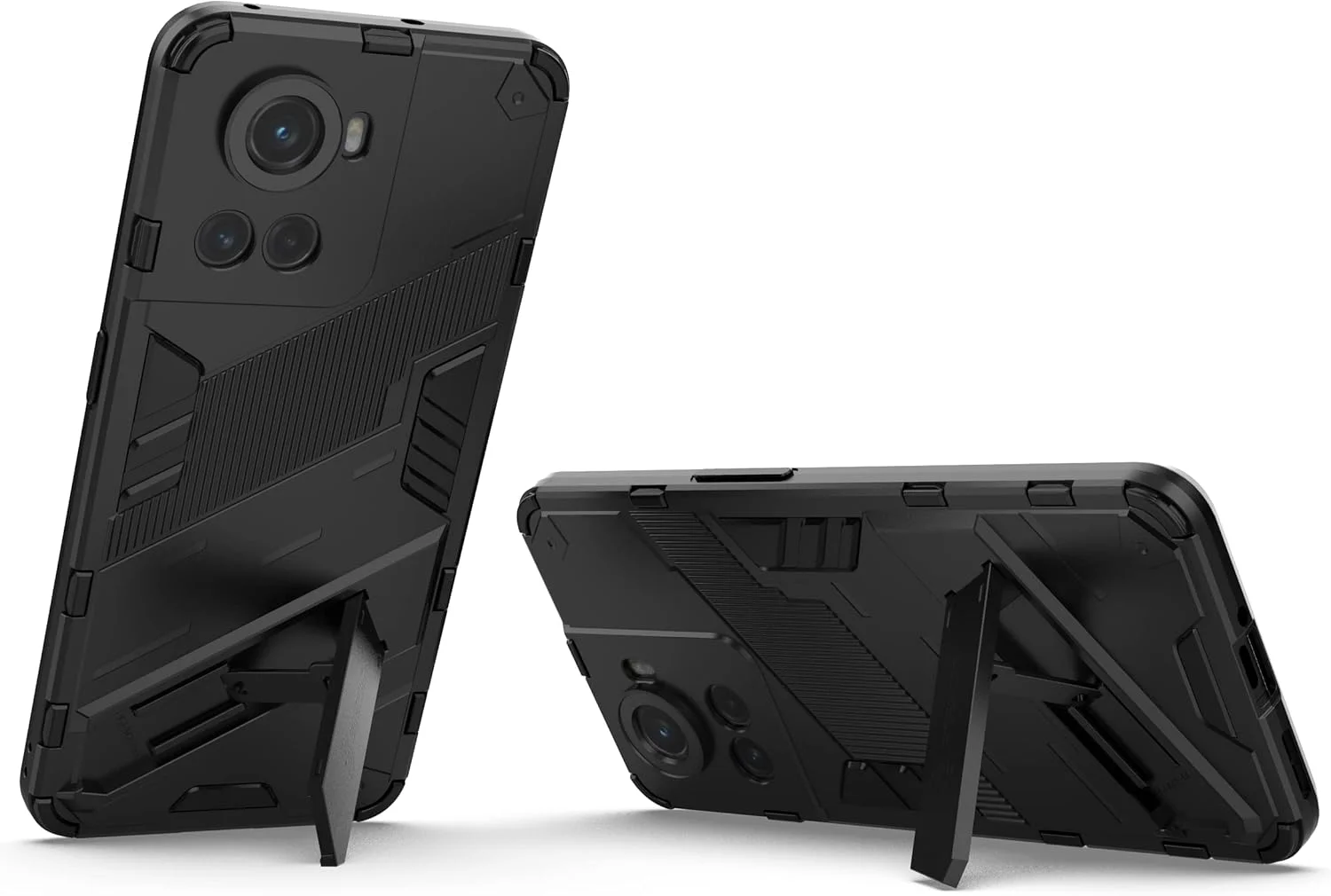 کیف محافظ گوشی QINOUK برای OnePlus Ace، [ضد ضربه] [دارای پایه تاشو] TPU نرم و PC سخت، ضد خش، به همراه محافظ صفحه نمایش شیشه ای حرارت دیده [2 عددی]، برای OnePlus Ace - مشکی