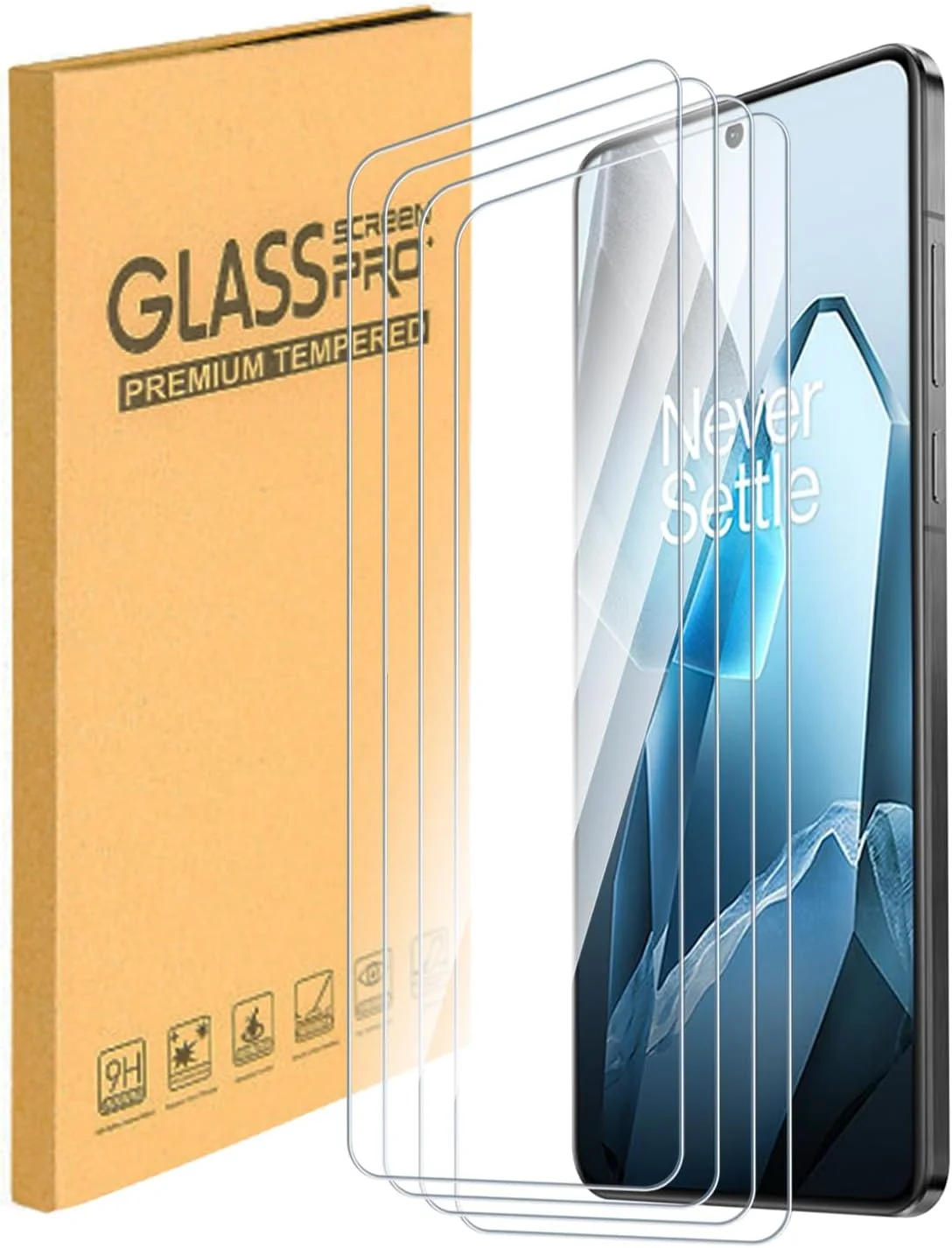 محافظ صفحه نمایش شیشه ای حرارت دیده 4 عددی سازگار با OnePlus 13، سختی 9H، فوق العاده شفاف، ضد خش، نصب آسان، سازگار با قاب، حساس به لمس