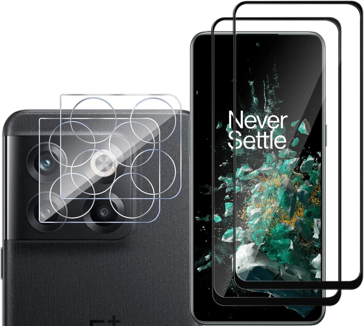 GMUJIAO [بسته 2+2 سازگار با OnePlus 10T برای محافظ صفحه نمایش و فیلم محافظ لنز دوربین، محافظ صفحه نمایش HD [سختی 9H] - مشکی