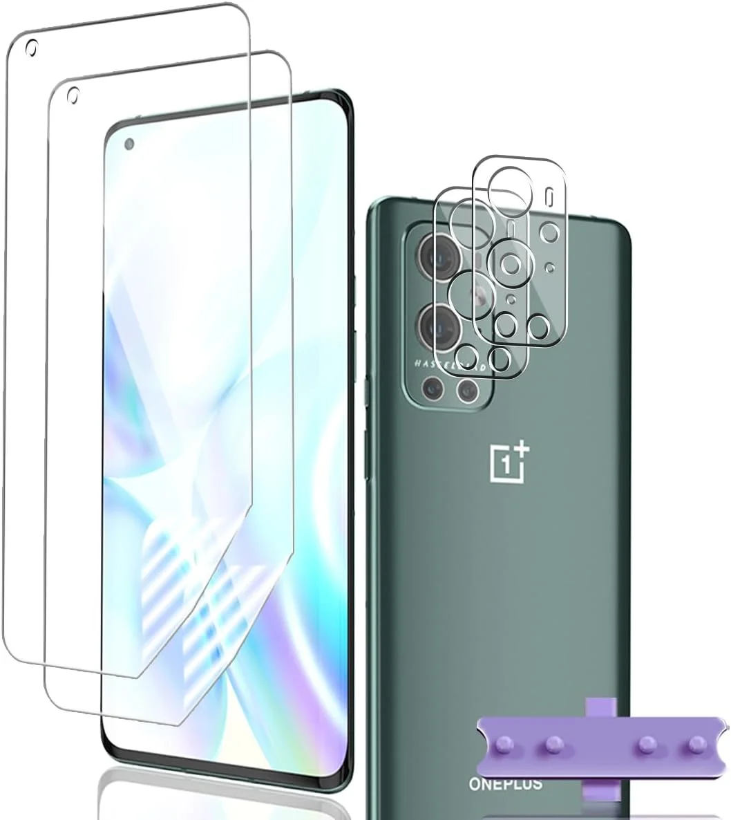 محافظ صفحه نمایش Phlleyaa برای OnePlus 9 Pro، فیلم TPU، 2 عدد و شیشه دوربین، 2 عدد، نصب آسان، ضد خش و بدون حباب، شیشه حرارت دیده برای OnePlus 9 Pro