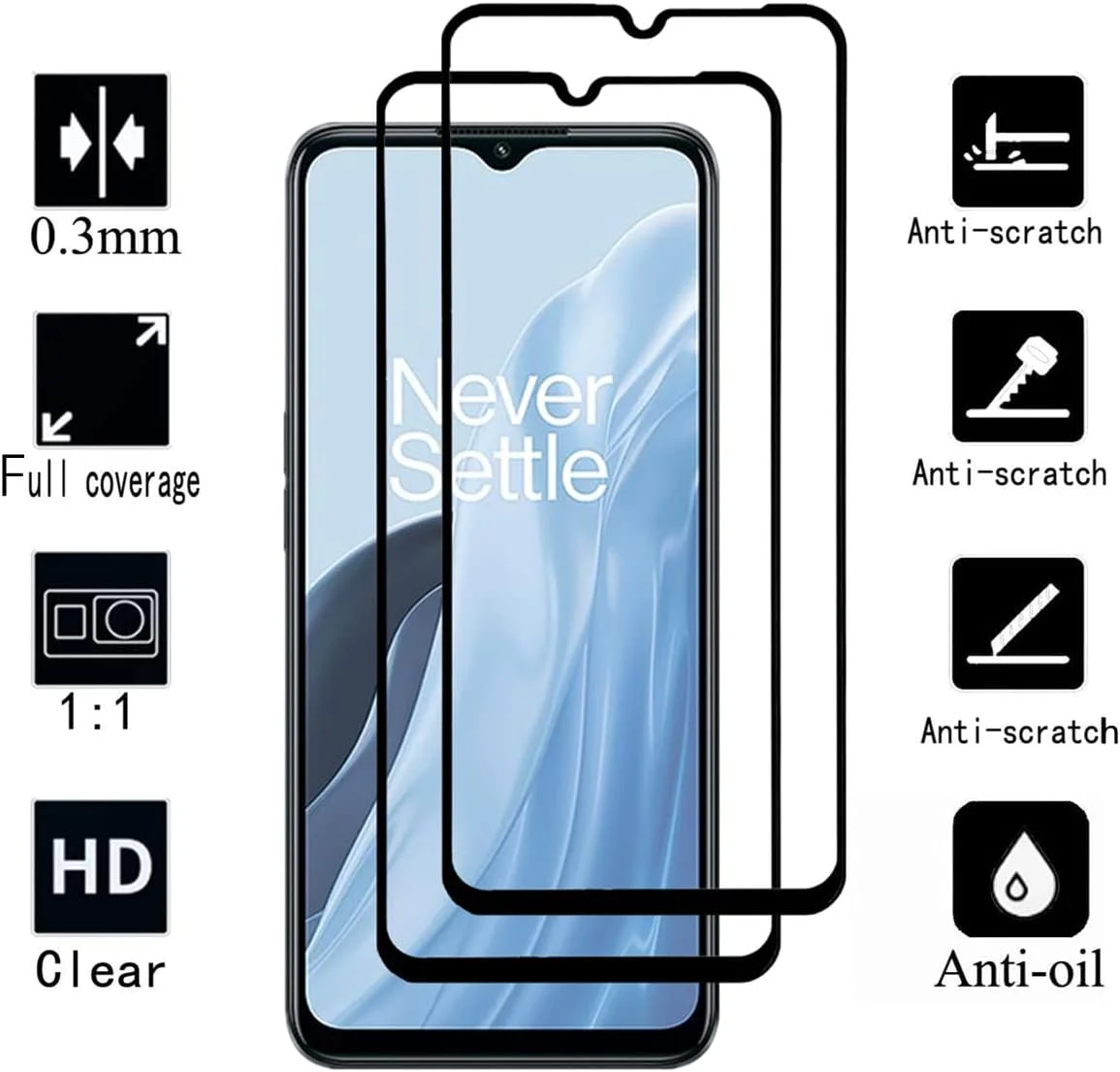 محافظ صفحه نمایش ابریشمی مشکی VIESUP برای OnePlus Nord N300 5G، [2 عدد] پوشش کامل ضد خش نصب آسان فیلم محافظ شیشه ای حرارت دیده برای تلفن OnePlus Nord N300 5G (6.56 اینچ) 2022