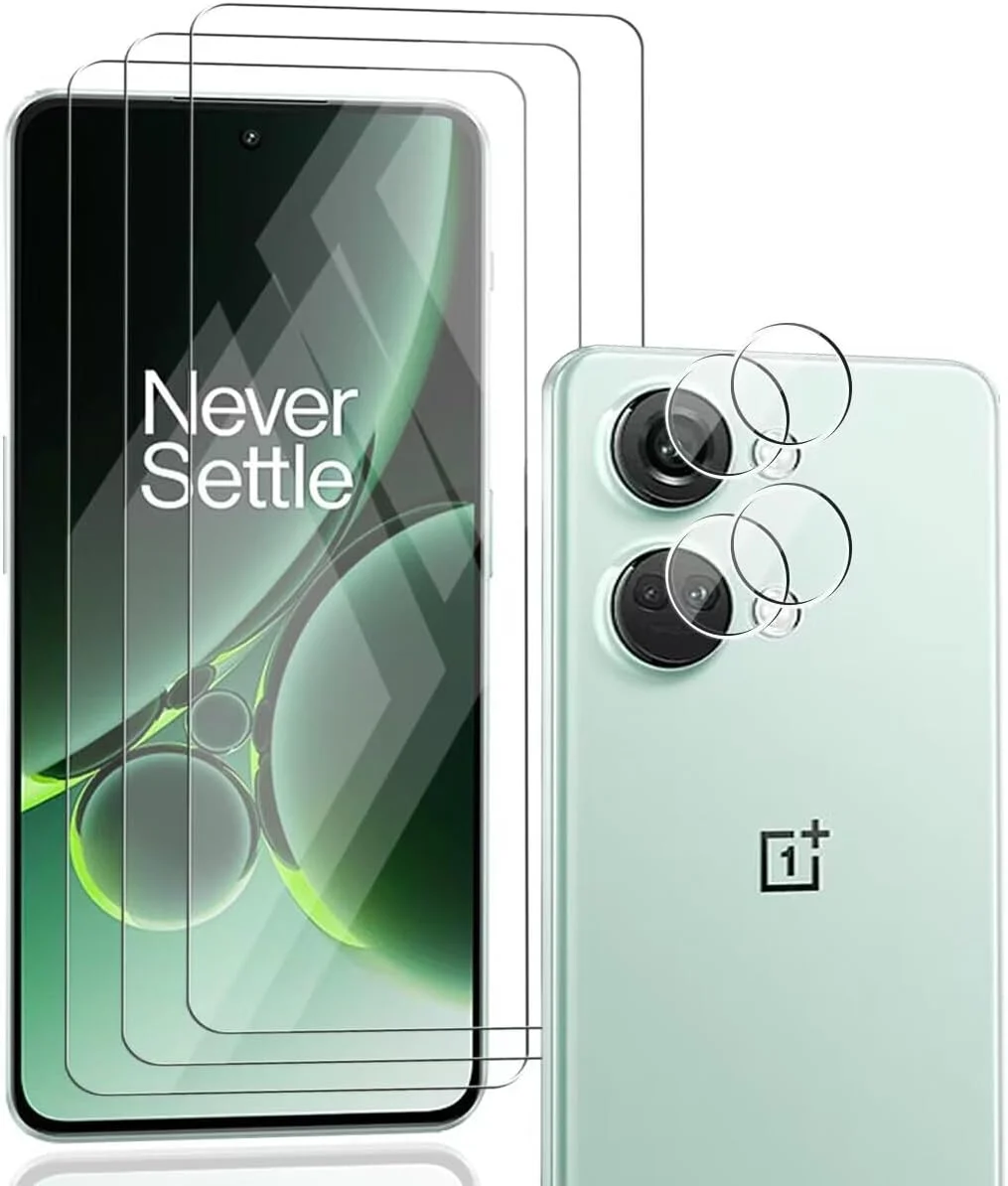 محافظ صفحه نمایش شیشه ای حرارت دیده Zerrshoo برای فیلم OnePlus Nord 3، محافظ شیشه ای حرارت دیده Oneplus Nord 3، 3 عدد به همراه 2 عدد محافظ شیشه ای دوربین Oneplus North 3. [ضد خش 9H / HD]