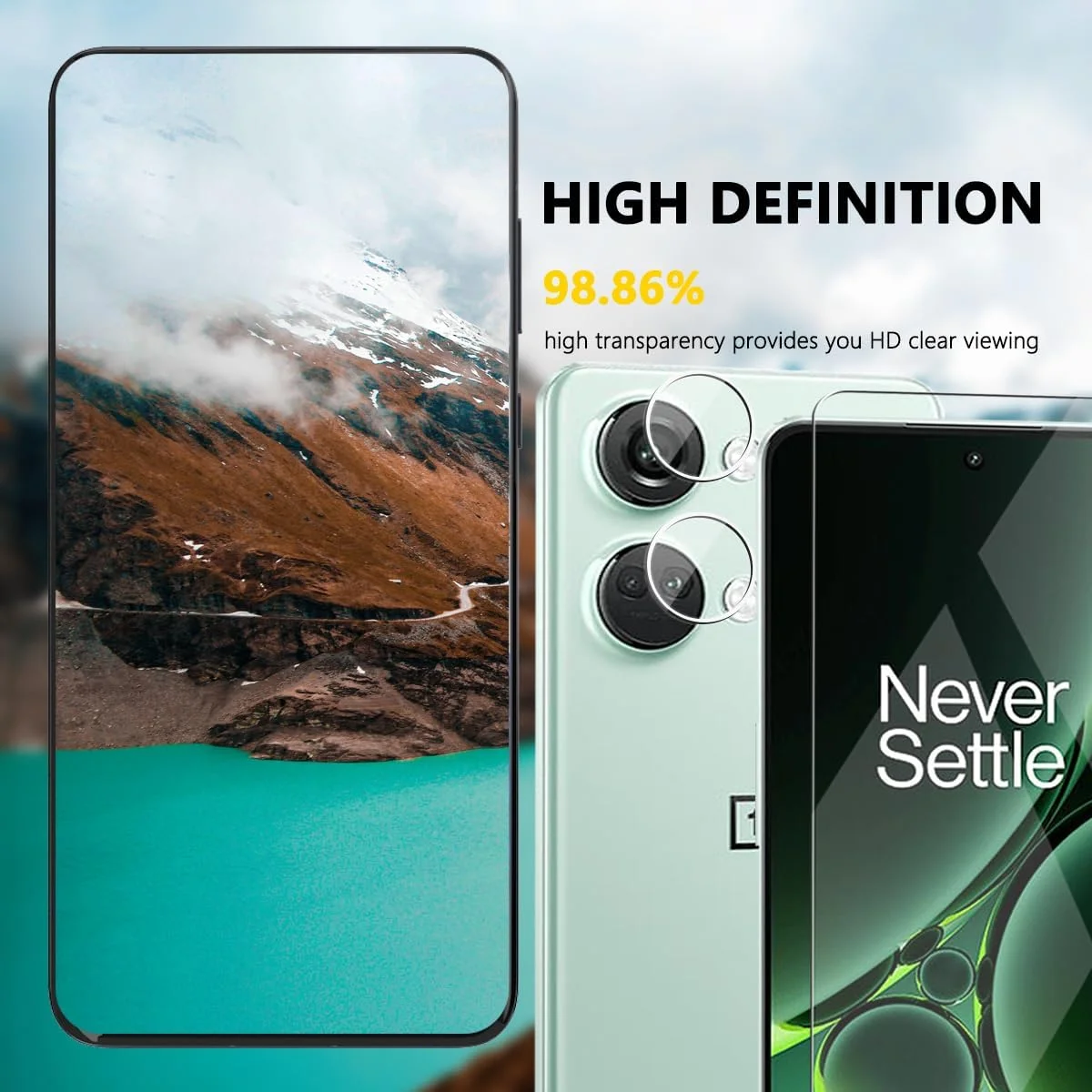 محافظ صفحه نمایش شیشه ای حرارت دیده Zerrshoo برای فیلم OnePlus Nord 3، محافظ شیشه ای حرارت دیده Oneplus Nord 3، 3 عدد به همراه 2 عدد محافظ شیشه ای دوربین Oneplus North 3. [ضد خش 9H / HD]