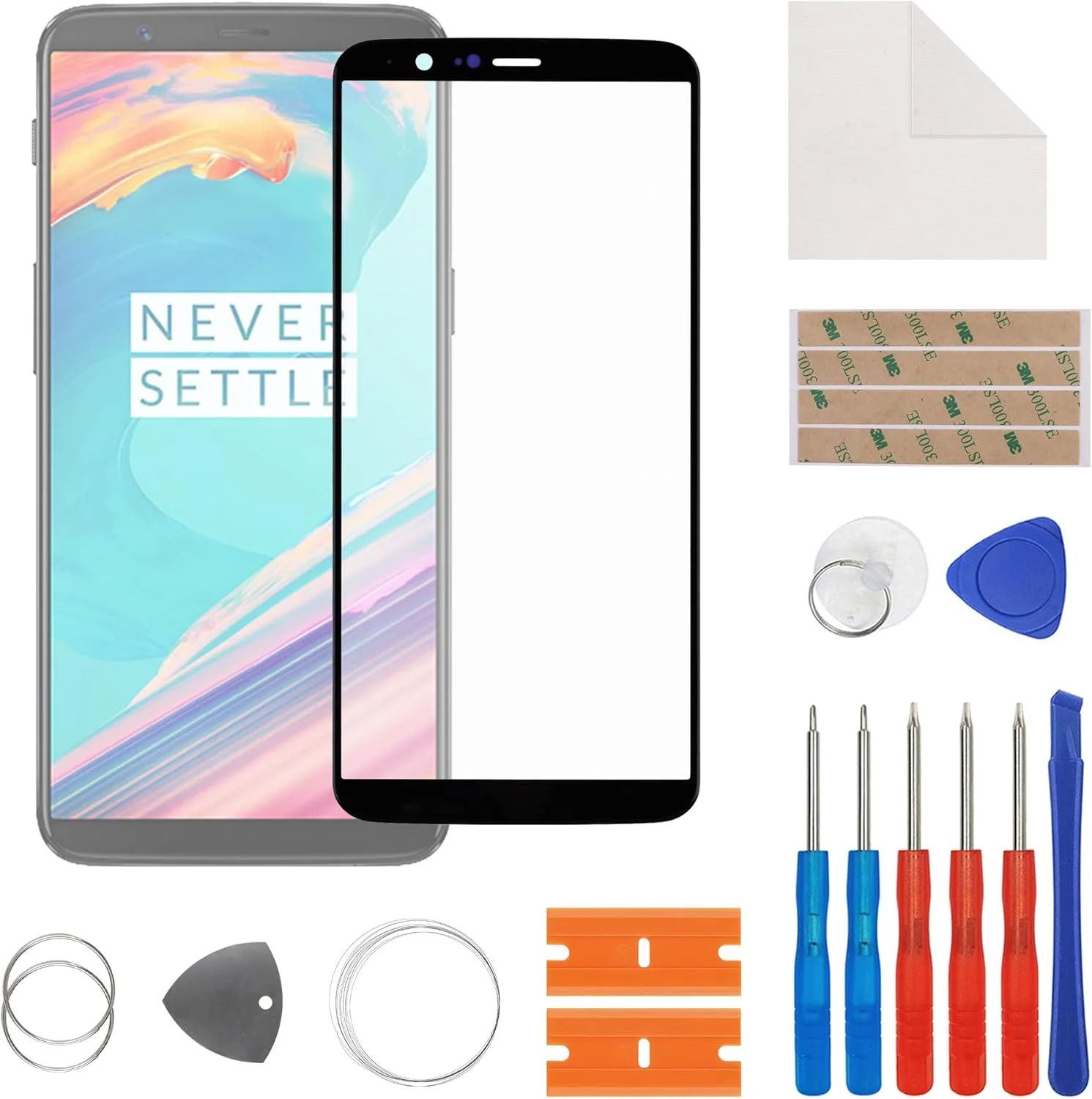 شیشه نمایشگر SwarKing، شیشه جلویی، تعویض لنز صفحه بیرونی سازگار با Oneplus 5T به همراه کیت تعمیر