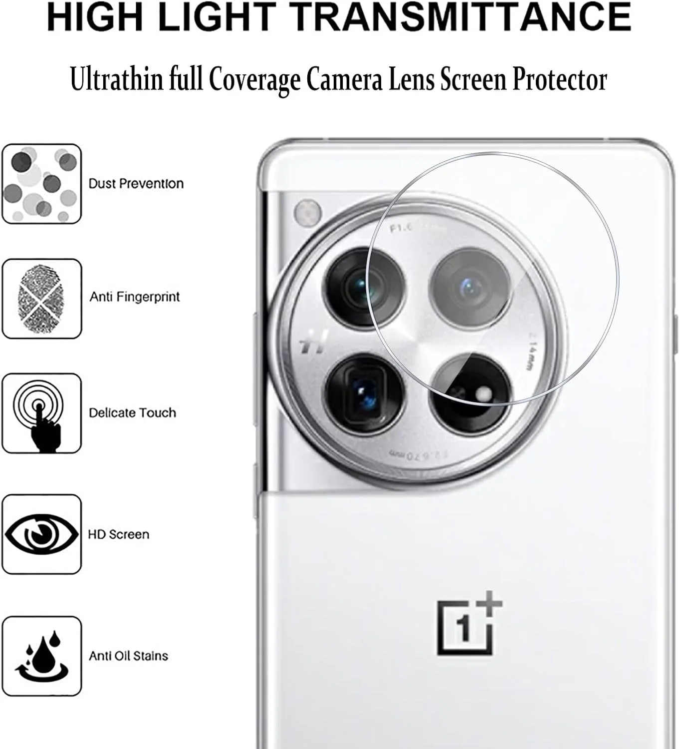 GMUJIAO [بسته 4 عددی] محافظ لنز دوربین شیشه ای حرارت دیده سازگار با OnePlus 12، شیشه ای حرارت دیده، لنز دوربین، شفاف HD