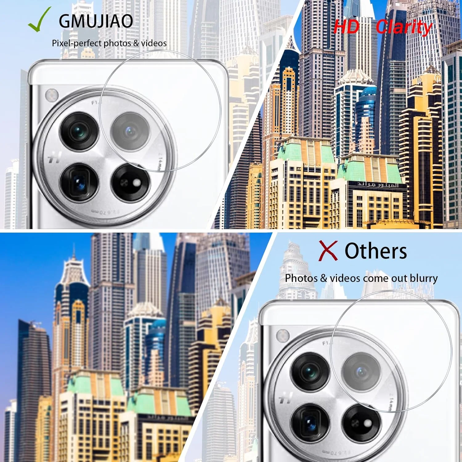 GMUJIAO [بسته 4 عددی] محافظ لنز دوربین شیشه ای حرارت دیده سازگار با OnePlus 12، شیشه ای حرارت دیده، لنز دوربین، شفاف HD