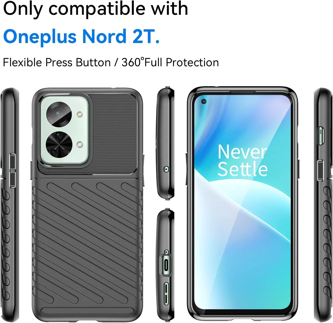 کیف محافظ گوشی QINOUK برای OnePlus Nord 2T، کیف محافظ سیلیکونی [ضد ضربه] به همراه محافظ صفحه نمایش شیشه ای حرارت دیده [2 عددی] سازگار با OnePlus Nord 2T [ضد اثر انگشت] - مشکی