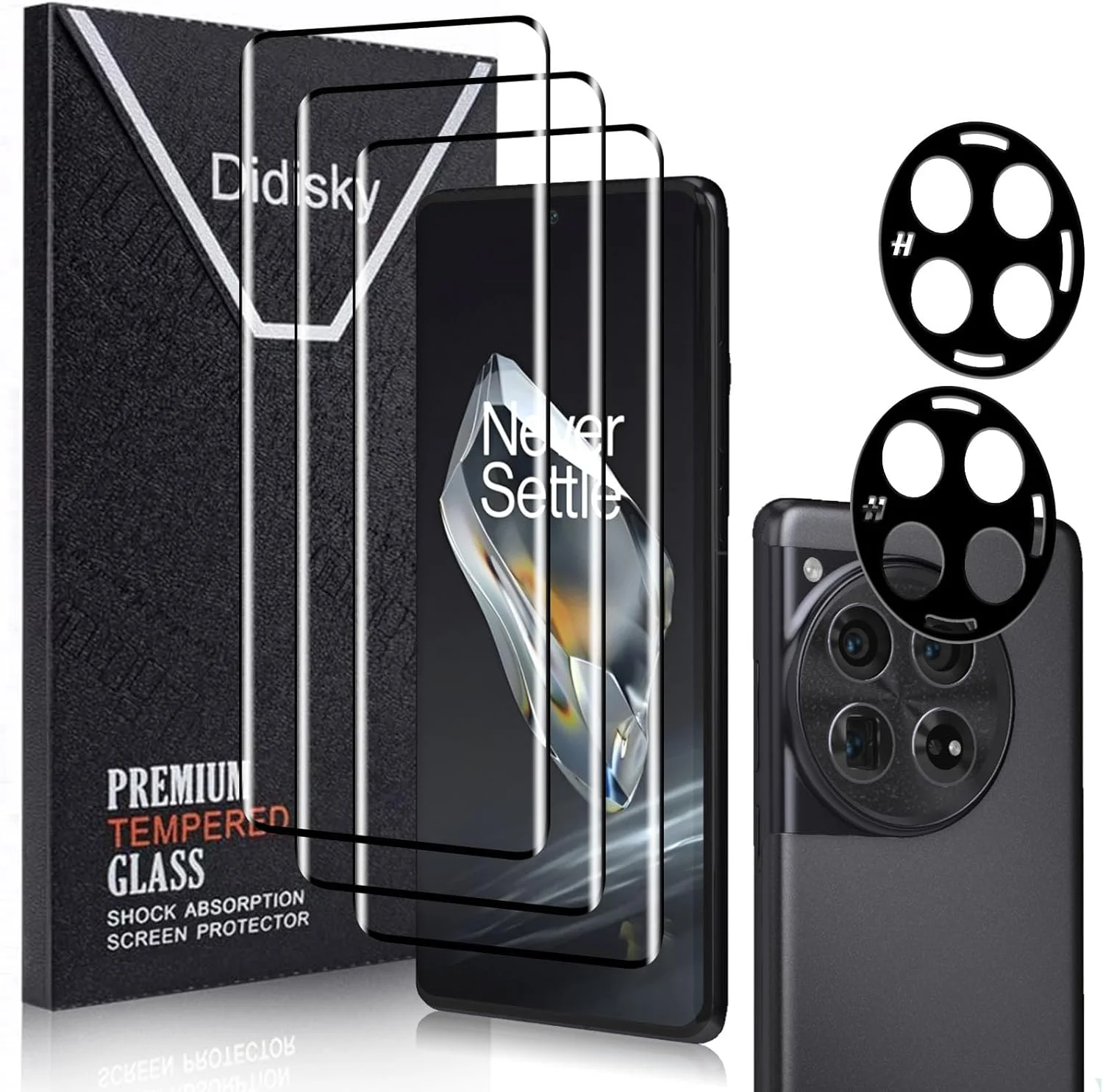 محافظ صفحه نمایش دیدیسکی برای وان پلاس 12، بسته 3 عددی فیلم شیشه ای حرارت دیده به همراه 2 عدد محافظ لنز، پوشش کامل منحنی سه بعدی، مقاوم در برابر خراش، سختی 9H، استفاده آسان