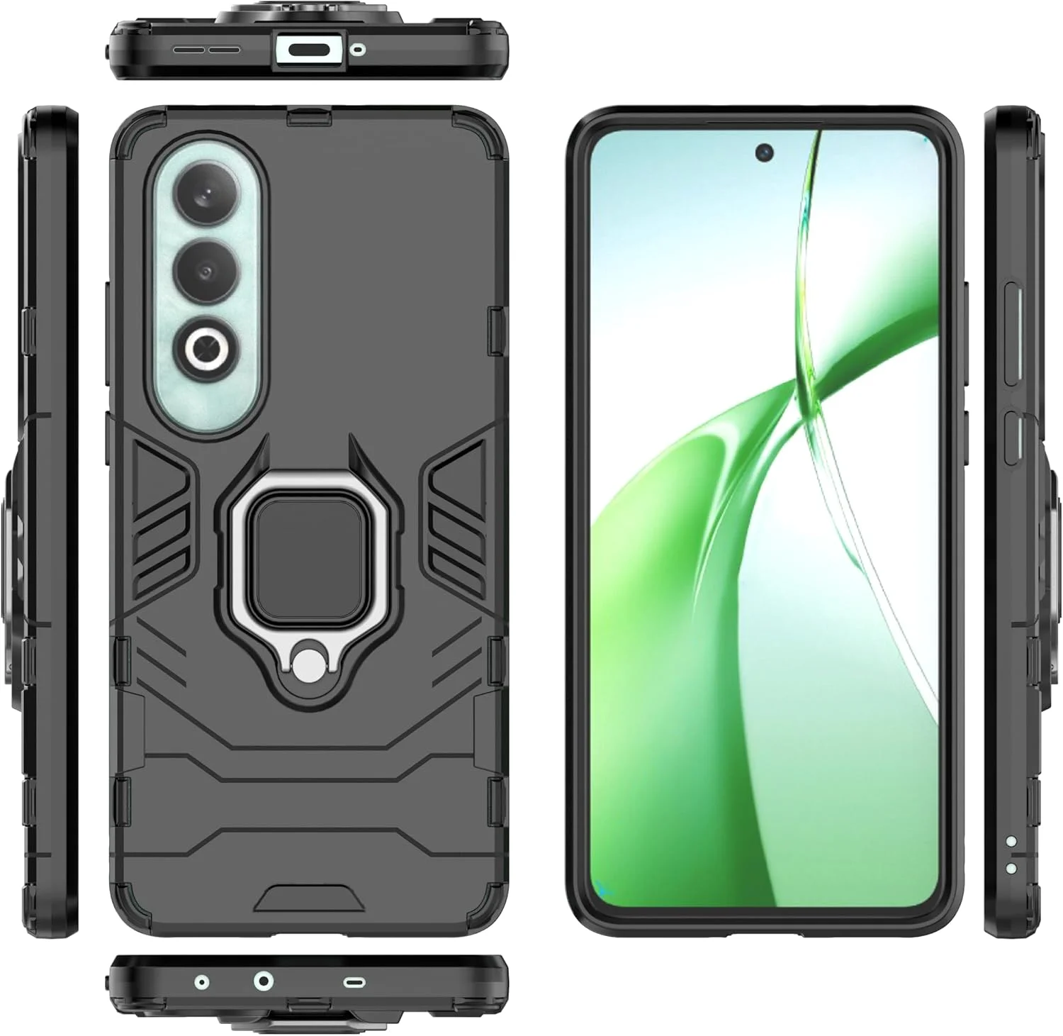 کاور محافظ گوشی MMlife برای وان پلاس نورد 4 5G به همراه پایه و محافظ صفحه نمایش شیشه ای حرارت دیده [2 عدد]، کاور ضد خش دو لایه زرهی مقاوم، مشکی