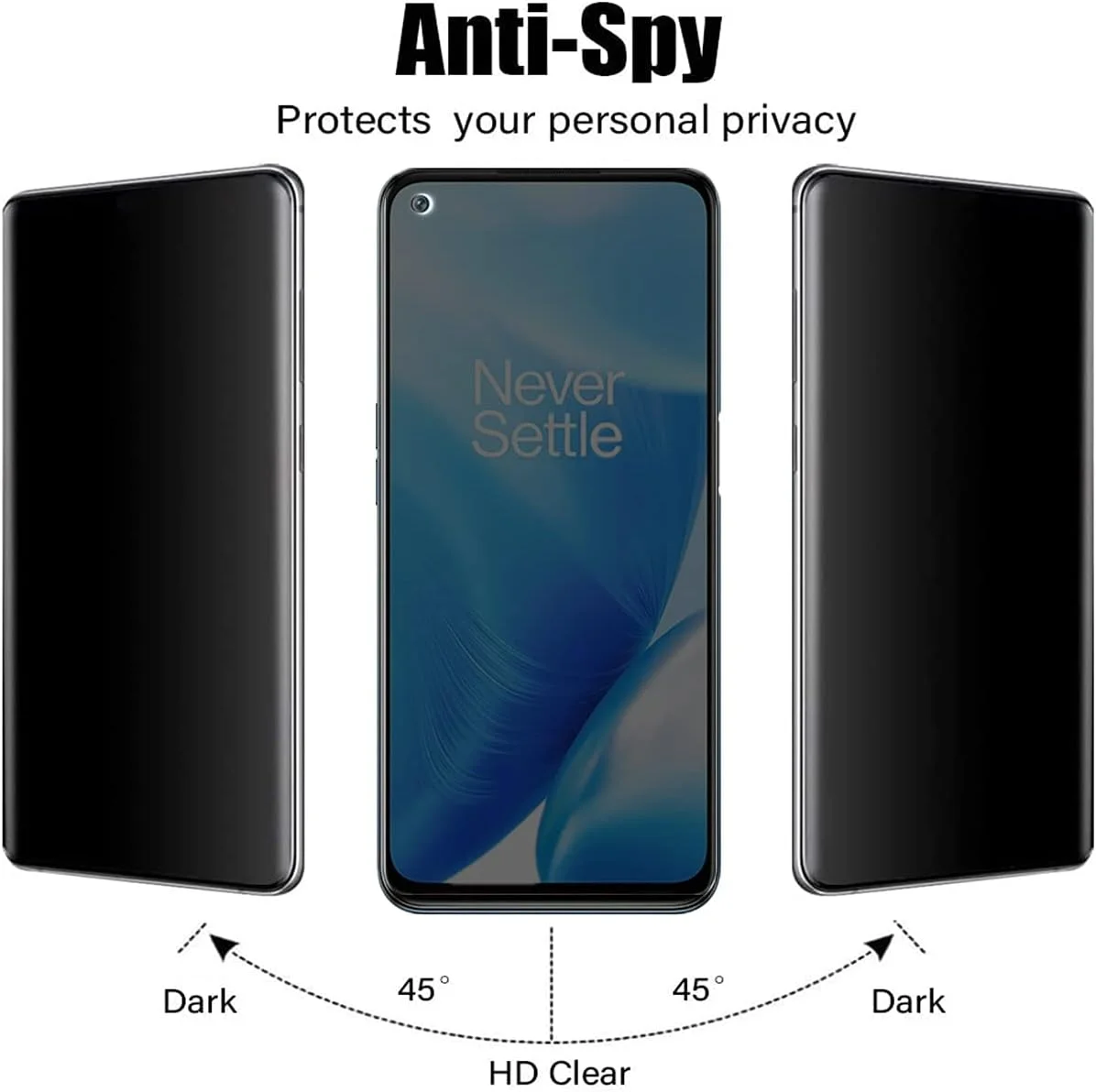 محافظ صفحه نمایش حریم خصوصی AISELAN برای OnePlus Nord N200 5G، [2 عدد] ضد جاسوسی، ضد خش، ضد حباب، فیلم محافظ شیشه ای حرارت دیده برای تلفن OnePlus Nord N200 5G