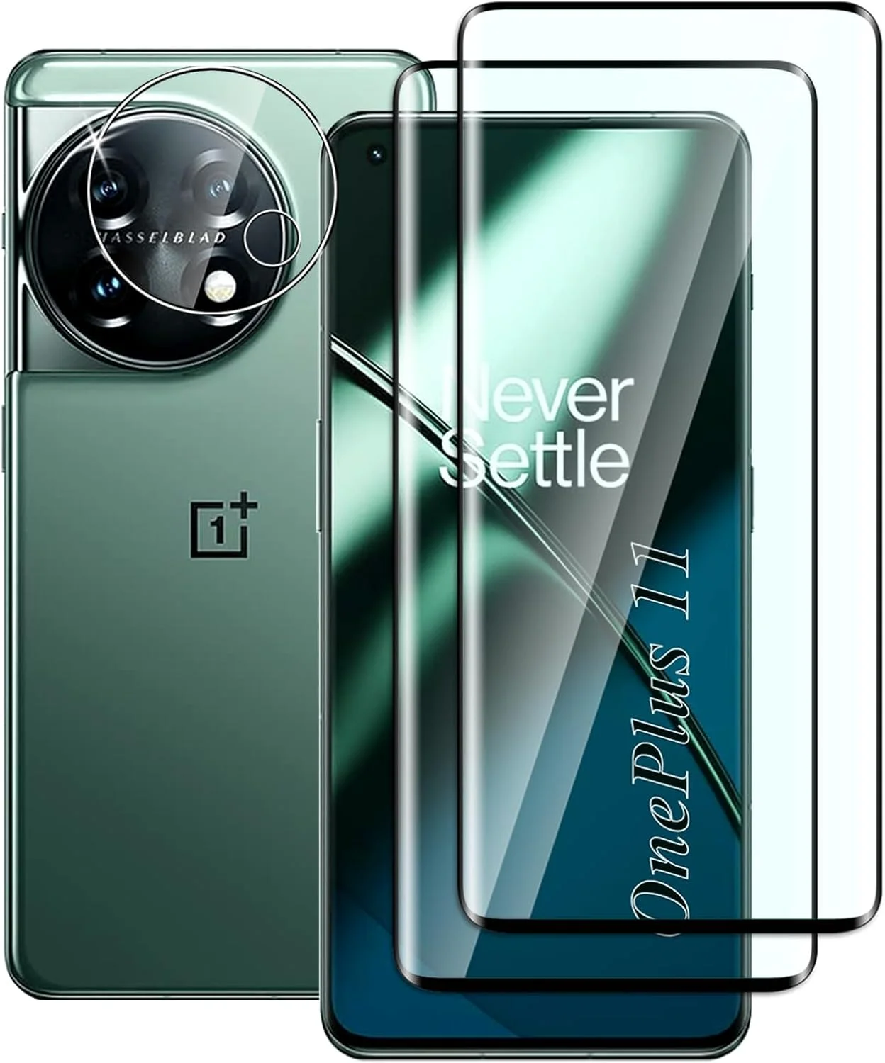 محافظ صفحه نمایش شیشه ای حرارت دیده FWKDWHPH [2 + 1 تکه] برای OnePlus 11 به همراه محافظ لنز دوربین پشتی، ضد خش، سختی 9H، بدون حباب، پوشش کامل سه بعدی، محافظ صفحه نمایش HD برای OnePlus 11