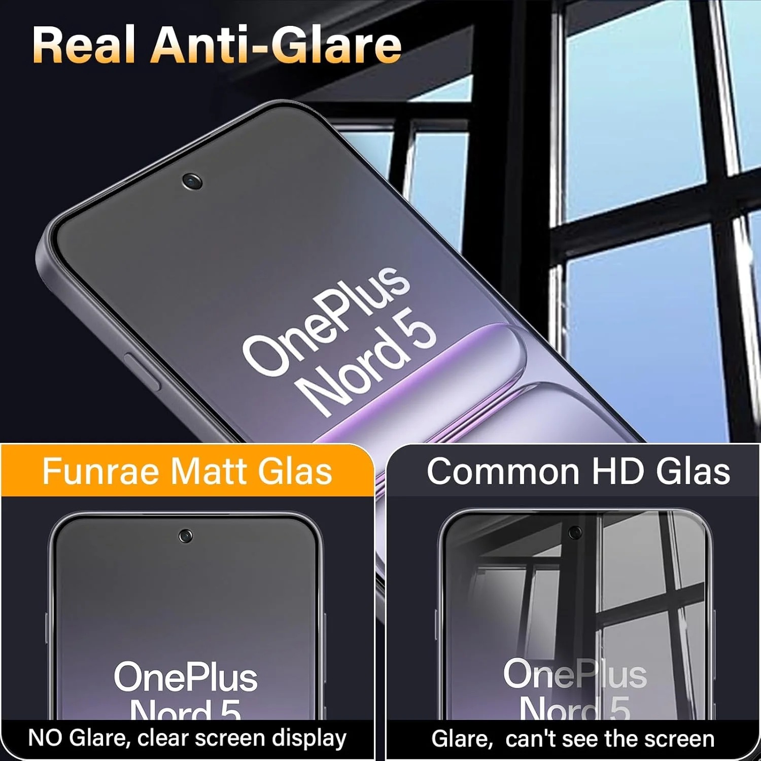 محافظ صفحه نمایش مات فول کاور Funrae برای OnePlus Nord 5 5G [2 عدد]، شیشه حرارت دیده مات ضد خش با سختی 9H، محافظ صفحه نمایش مات ضد اثر انگشت و ضد تابش نور