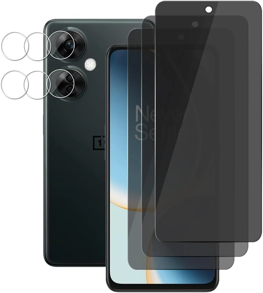 محافظ صفحه نمایش KASTWAVE برای OnePlus Nord N30 5G (بسته 3 عددی) فیلم شیشه ای حرارت دیده حریم خصوصی ضد جاسوسی و (بسته 3 عددی) محافظ لنز دوربین، سختی 9H، ضد خش (3+3)