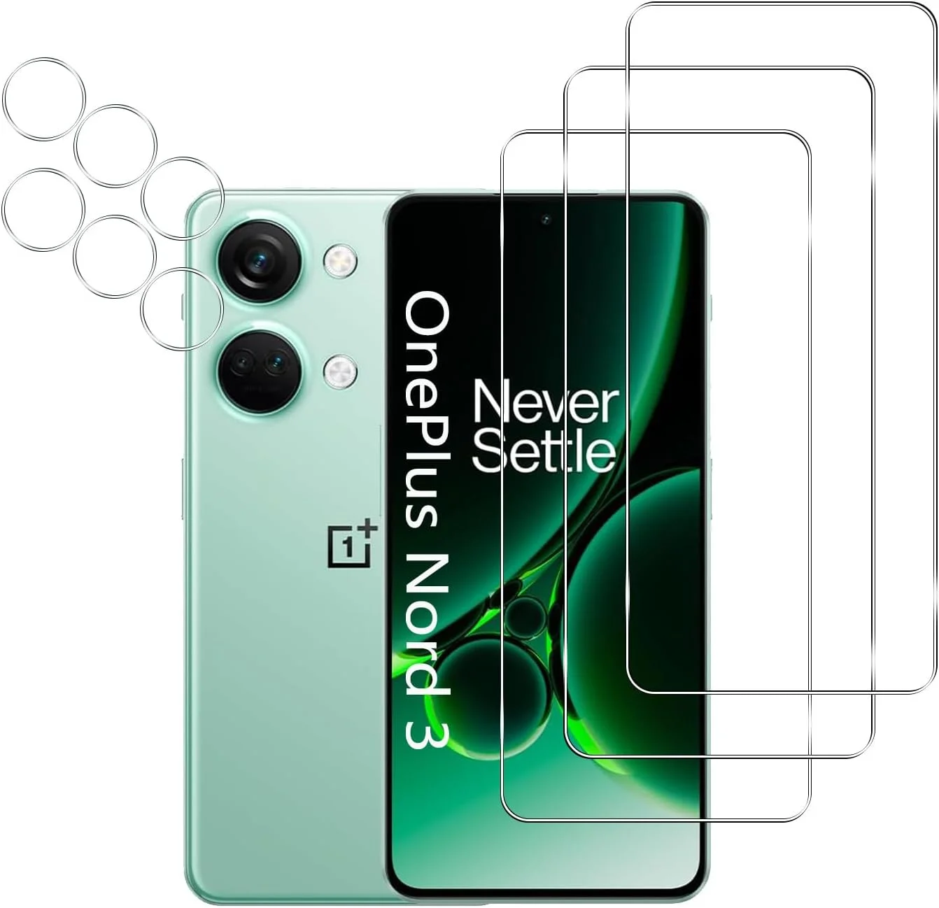 محافظ صفحه نمایش شیشه ای حرارت دیده [3+3 عددی] YIFNTANG برای OnePlus Nord 3 5G، شامل 3 عدد محافظ صفحه نمایش و 3 عدد محافظ لنز دوربین، سختی 9H، ضد خش، محافظ صفحه نمایش HD برای OnePlus Nord 3 5G