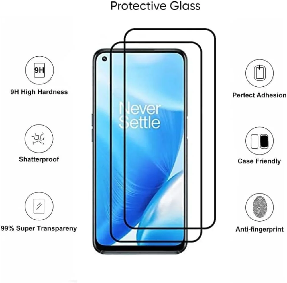 ICS 2 Pack Screen Protector compatible with OnePlus Nord N200 5G 6.49 inch 2021, Full Coverage Premium Tempered Glass film Easy Installation Frame Case-Friendly Bubble Free