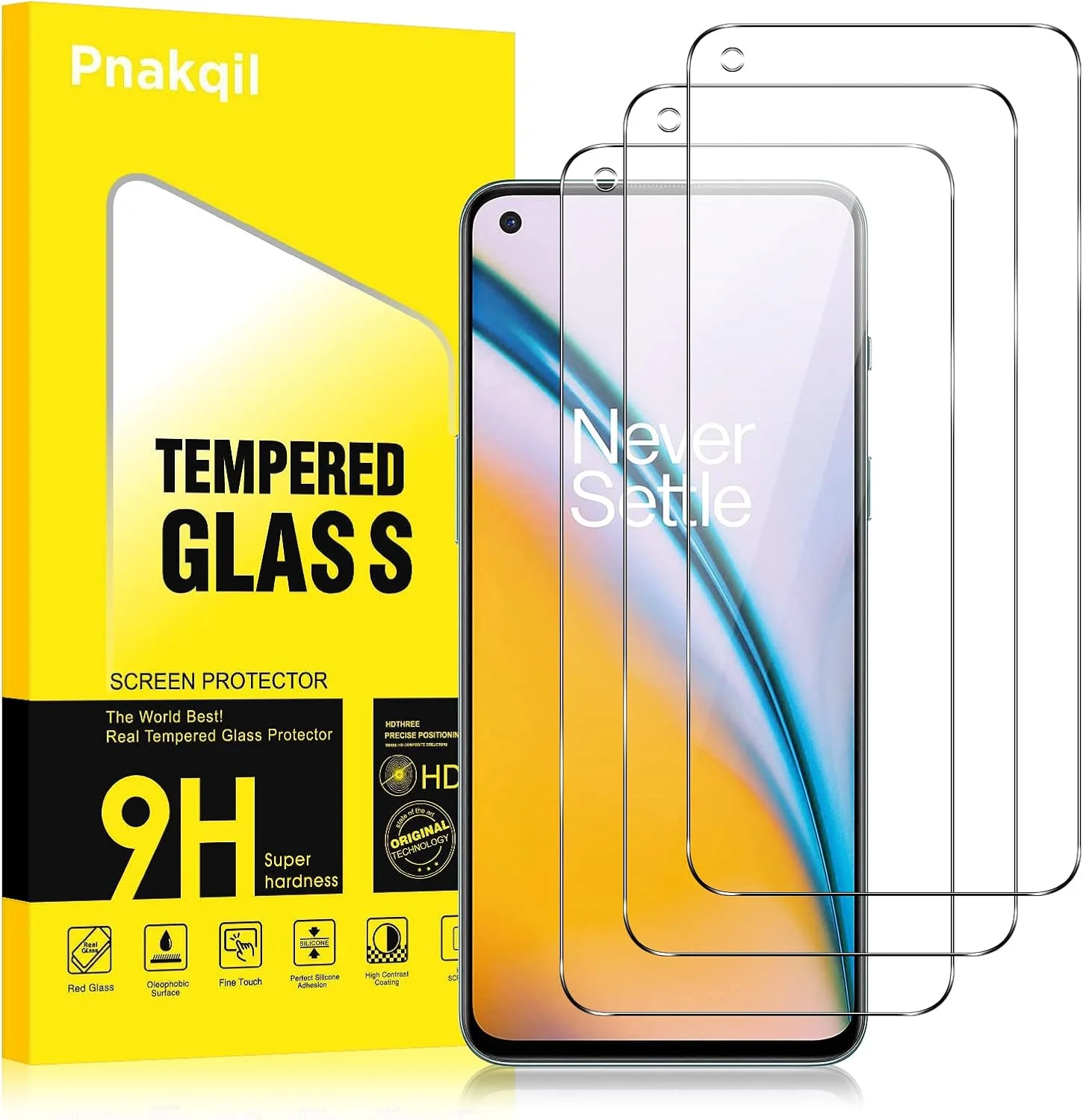 محافظ صفحه نمایش Pnakqil بسته 3 عددی برای OnePlus Nord 2 5G/2T، محافظ صفحه نمایش شیشه ای با سختی 9H برای OnePlus Nord2 6.43 اینچ، [0.33 میلی متر فوق العاده نازک] [HD شفاف] بدون حباب